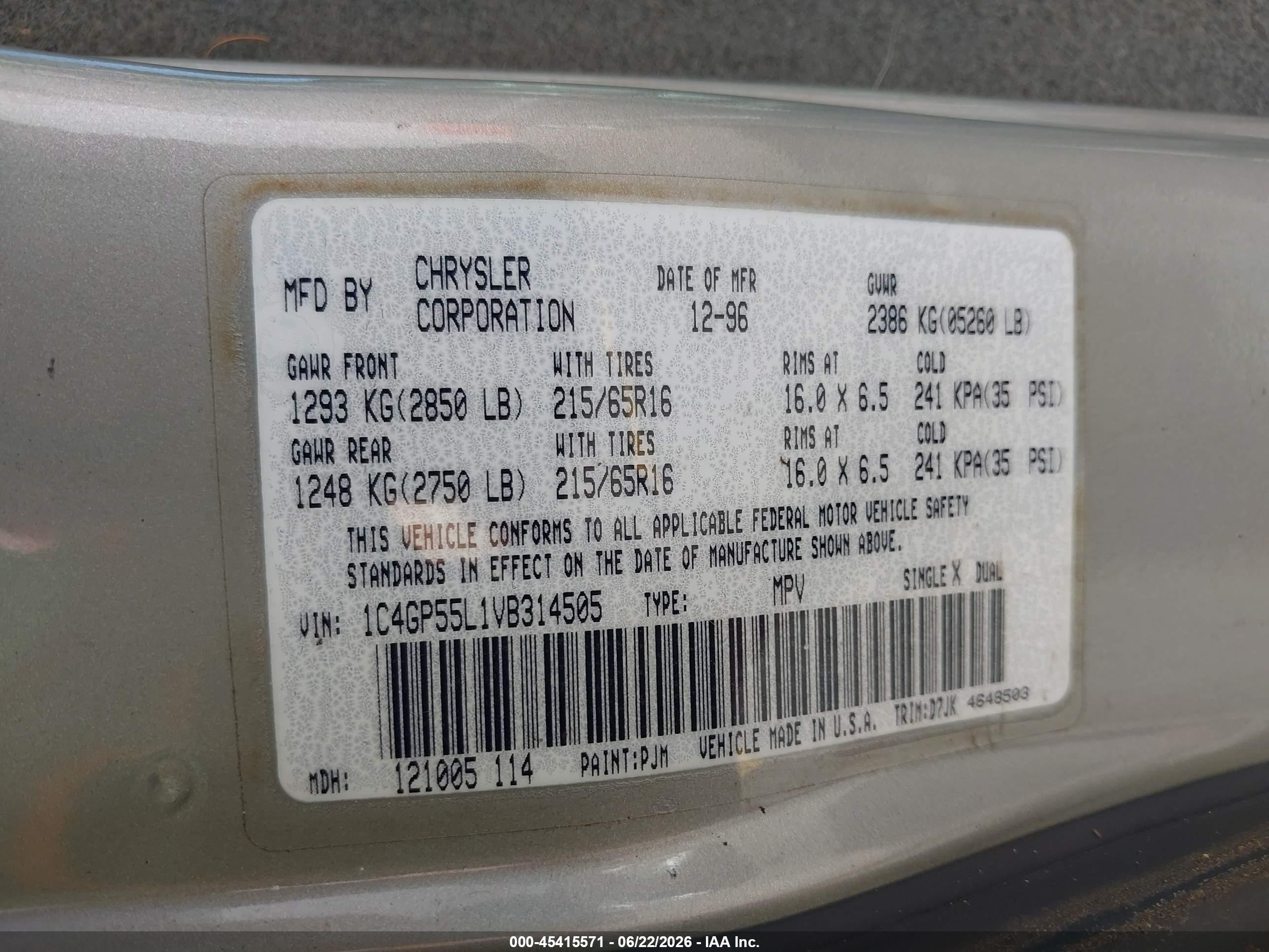 1997 Chrysler Town & Country Sx Серебряный vin: 1C4GP55L1VB314505