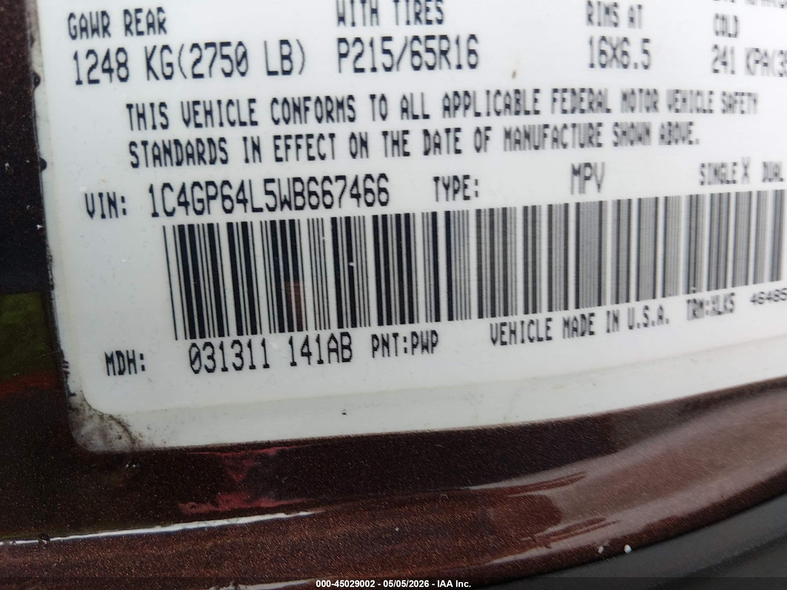 1998 Chrysler Town & Country Lxi Brown vin: 1C4GP64L5WB667466
