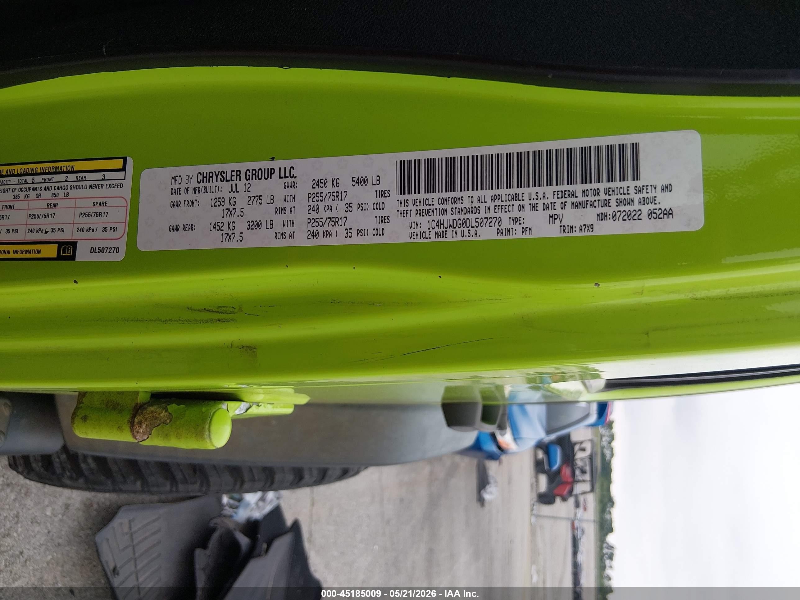 2013 Jeep Wrangler Unlimited Sport Green vin: 1C4HJWDG0DL507270
