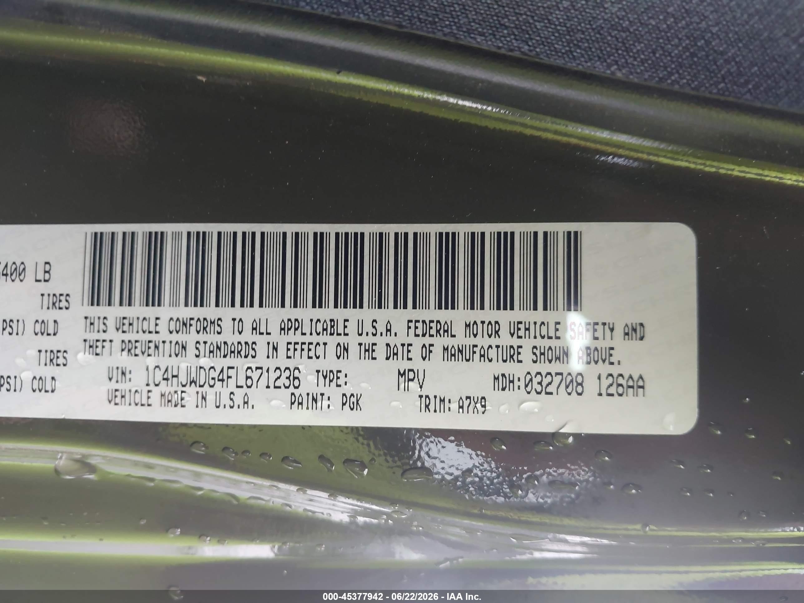 2015 Jeep Wrangler Unlimited Sport Green vin: 1C4HJWDG4FL671236