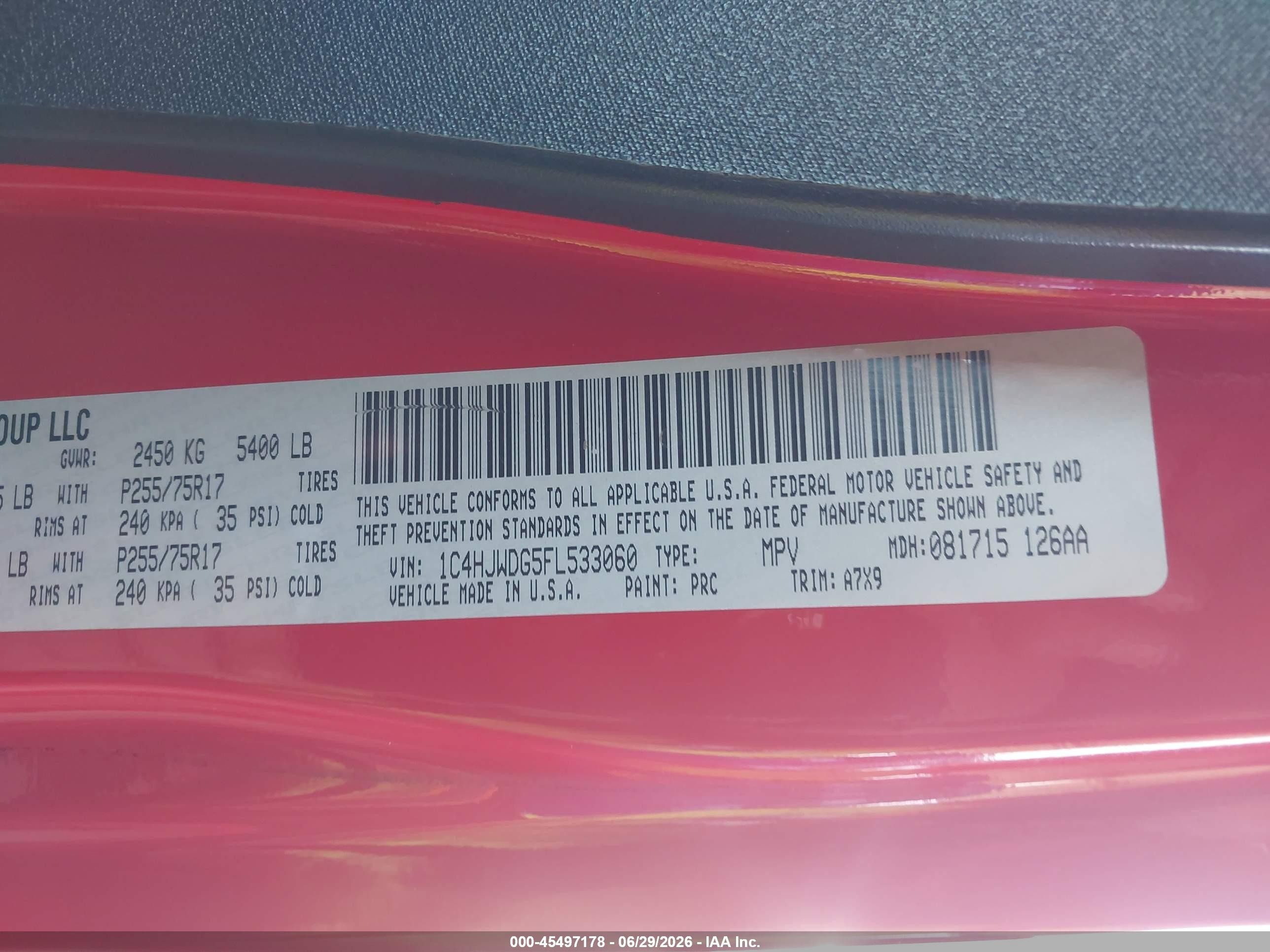2015 Jeep Wrangler Unlimited Sport Red vin: 1C4HJWDG5FL533060