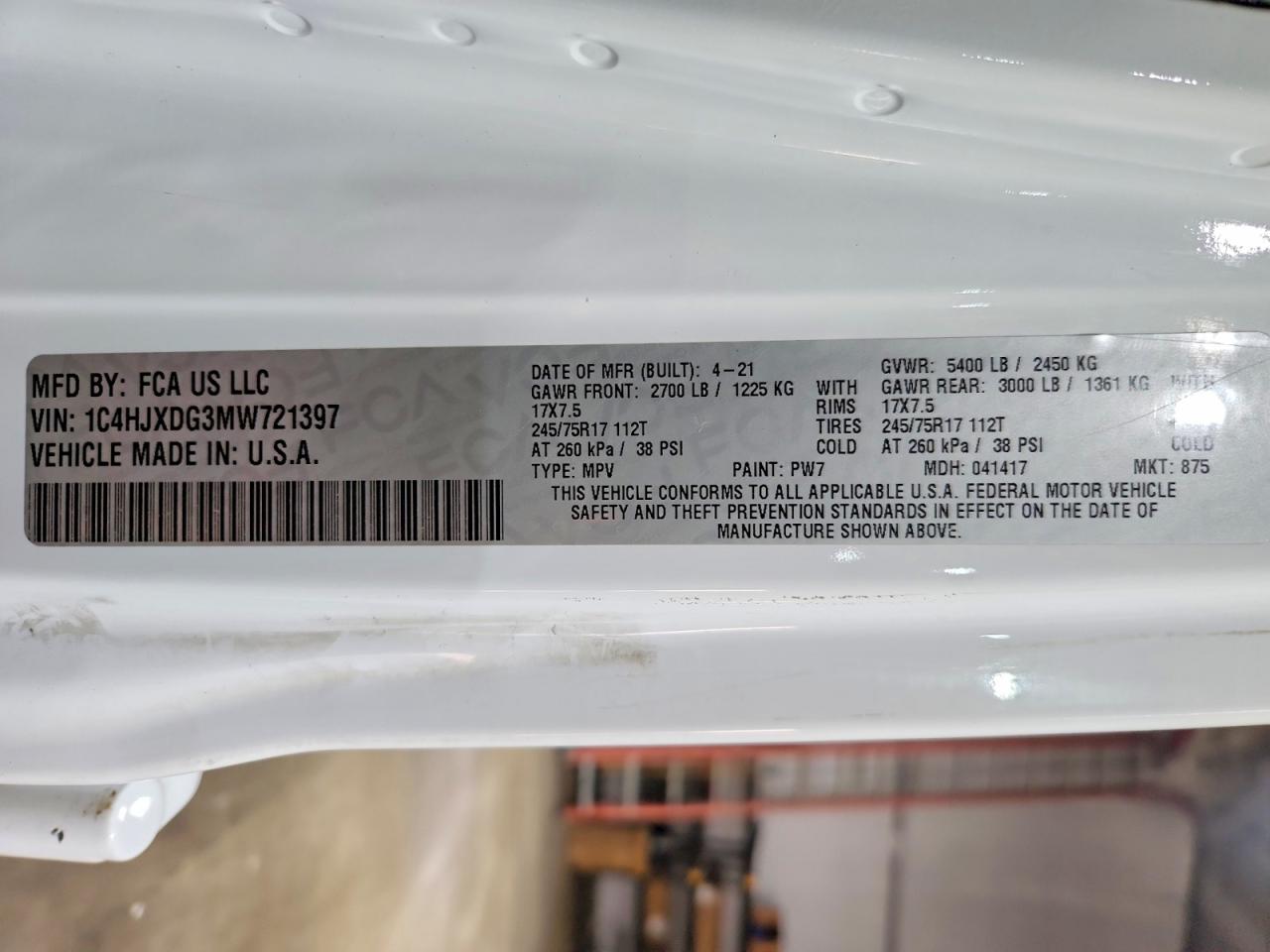2021 Jeep Wrangler Unlimited Sport White vin: 1C4HJXDG3MW721397