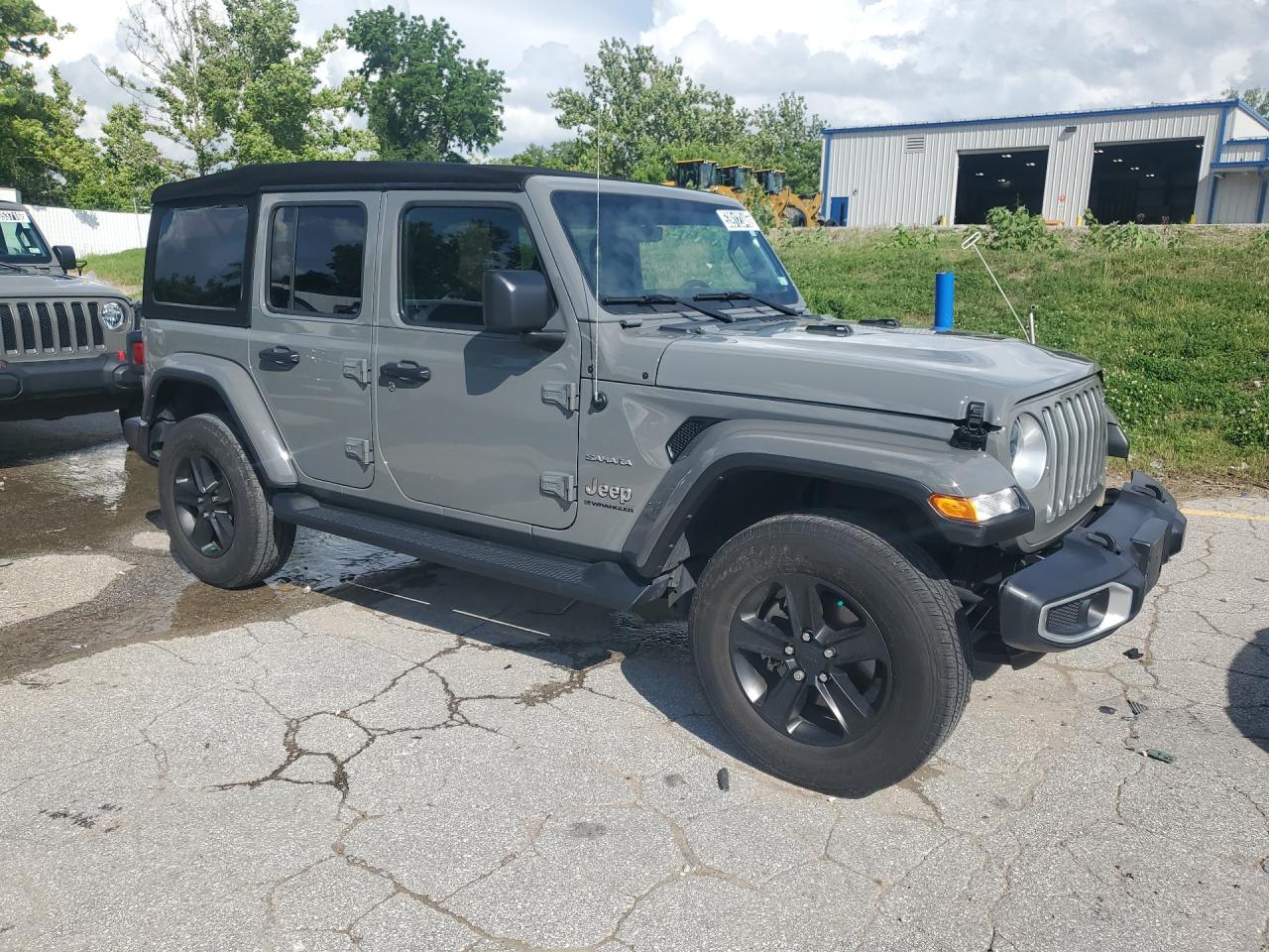 2023 Jeep Wrangler Sahara Silver vin: 1C4HJXEN0PW677098 Damage: Right Front Door, Dent(S) W/ Paint Dmg, 1 To 2 Inches