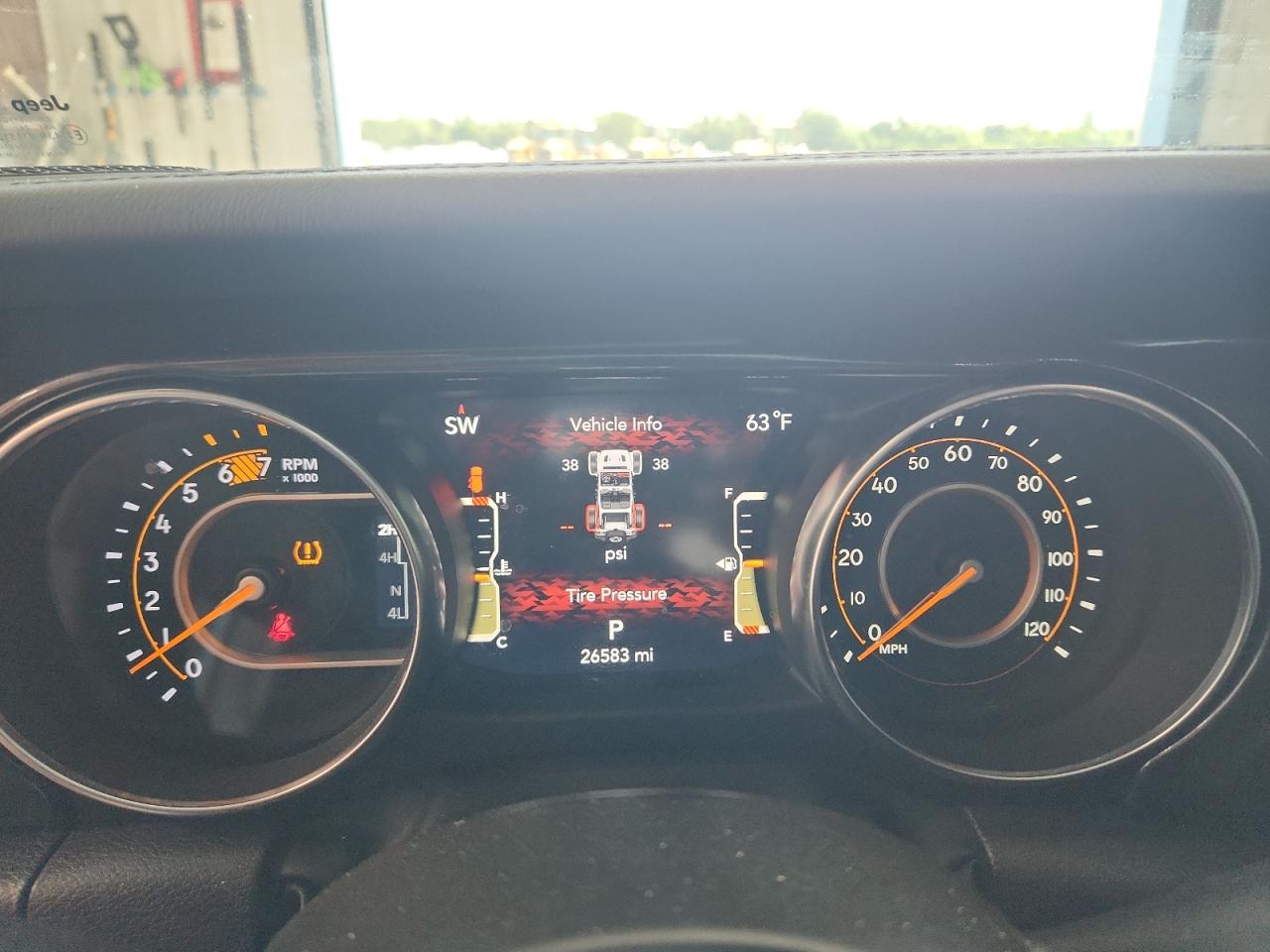 2023 Jeep Wrangler Sahara White vin: 1C4HJXEN8PW636461 Damage: Warning - Tire Pressure, On, Unacceptable
