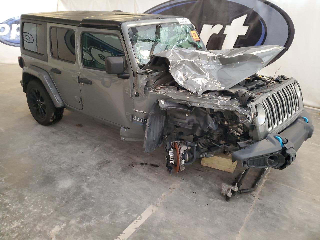 2023 Jeep Wrangler Sahara 4xe Gray vin: 1C4JJXP68PW698935 Damage: Windshield, Broken, Replacement Required