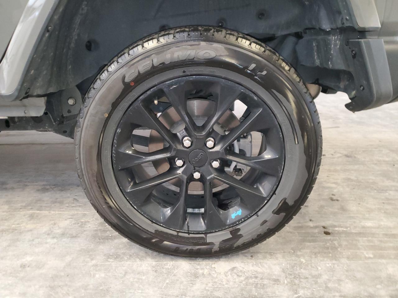2023 Jeep Wrangler Sahara 4xe Gray vin: 1C4JJXP68PW698935 Damage: Left Rear Wheel, Curb Rash, > 12 Inches