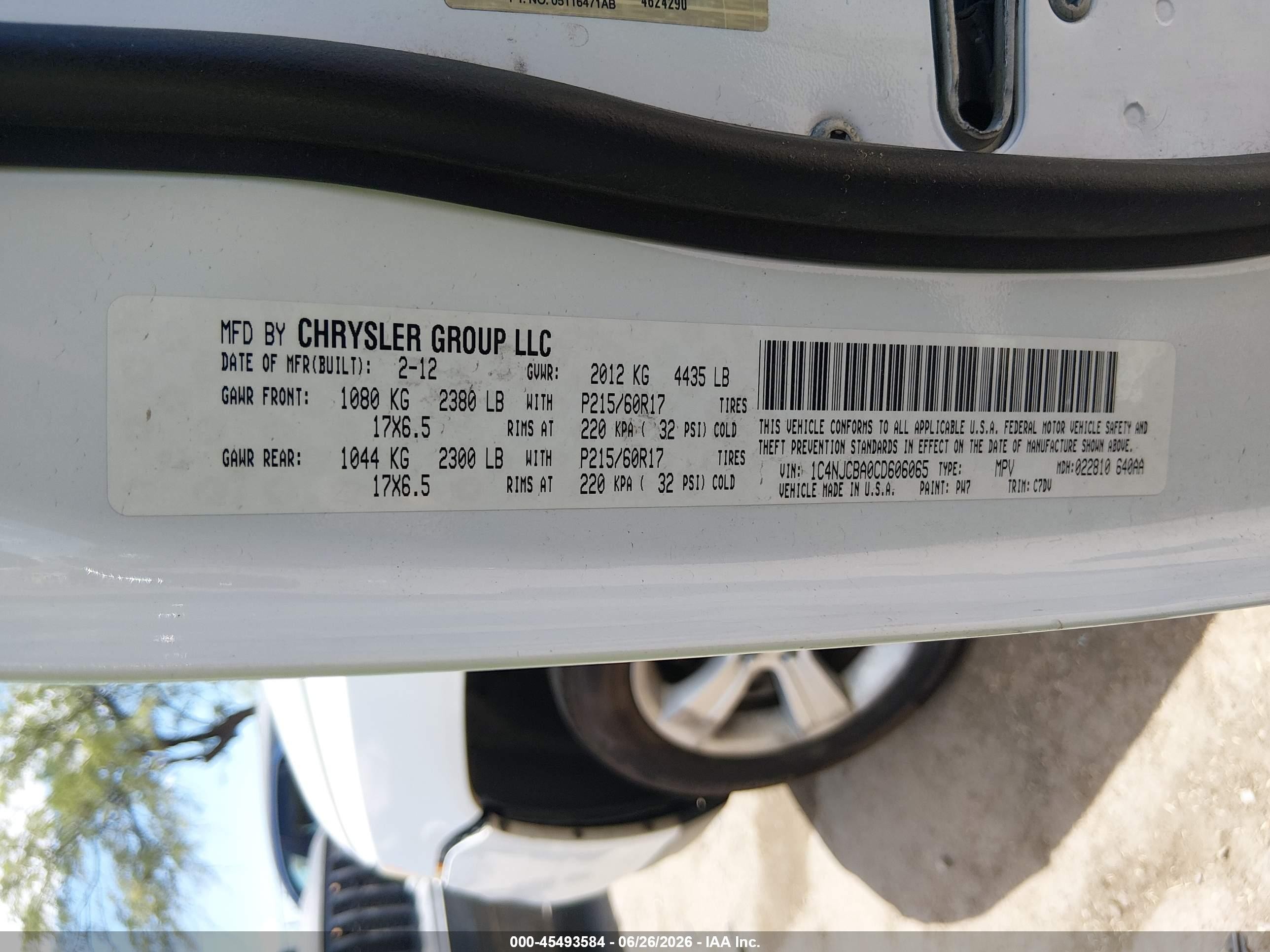 2012 Jeep Compass Sport White vin: 1C4NJCBA0CD606065