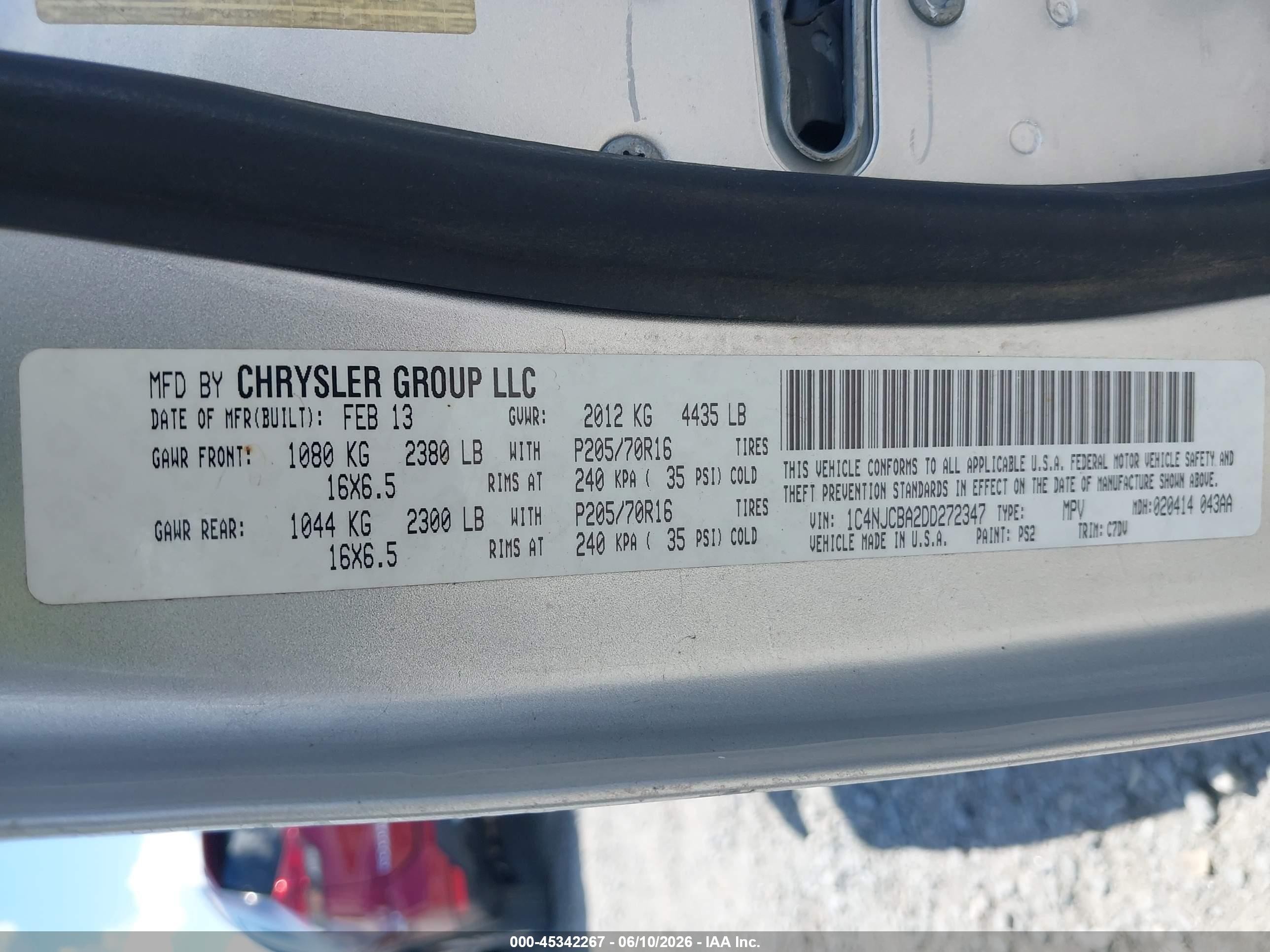 2013 Jeep Compass Sport Silver vin: 1C4NJCBA2DD272347