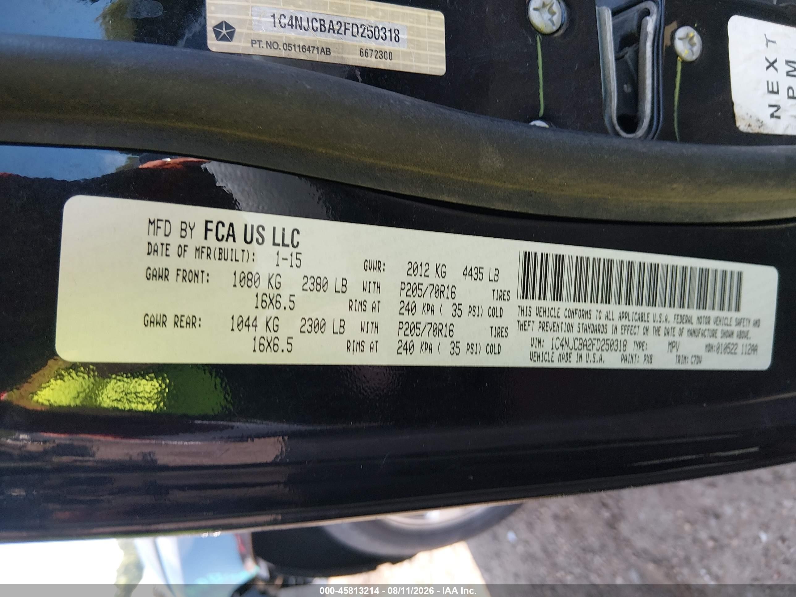 2015 Jeep Compass Sport Черный vin: 1C4NJCBA2FD250318