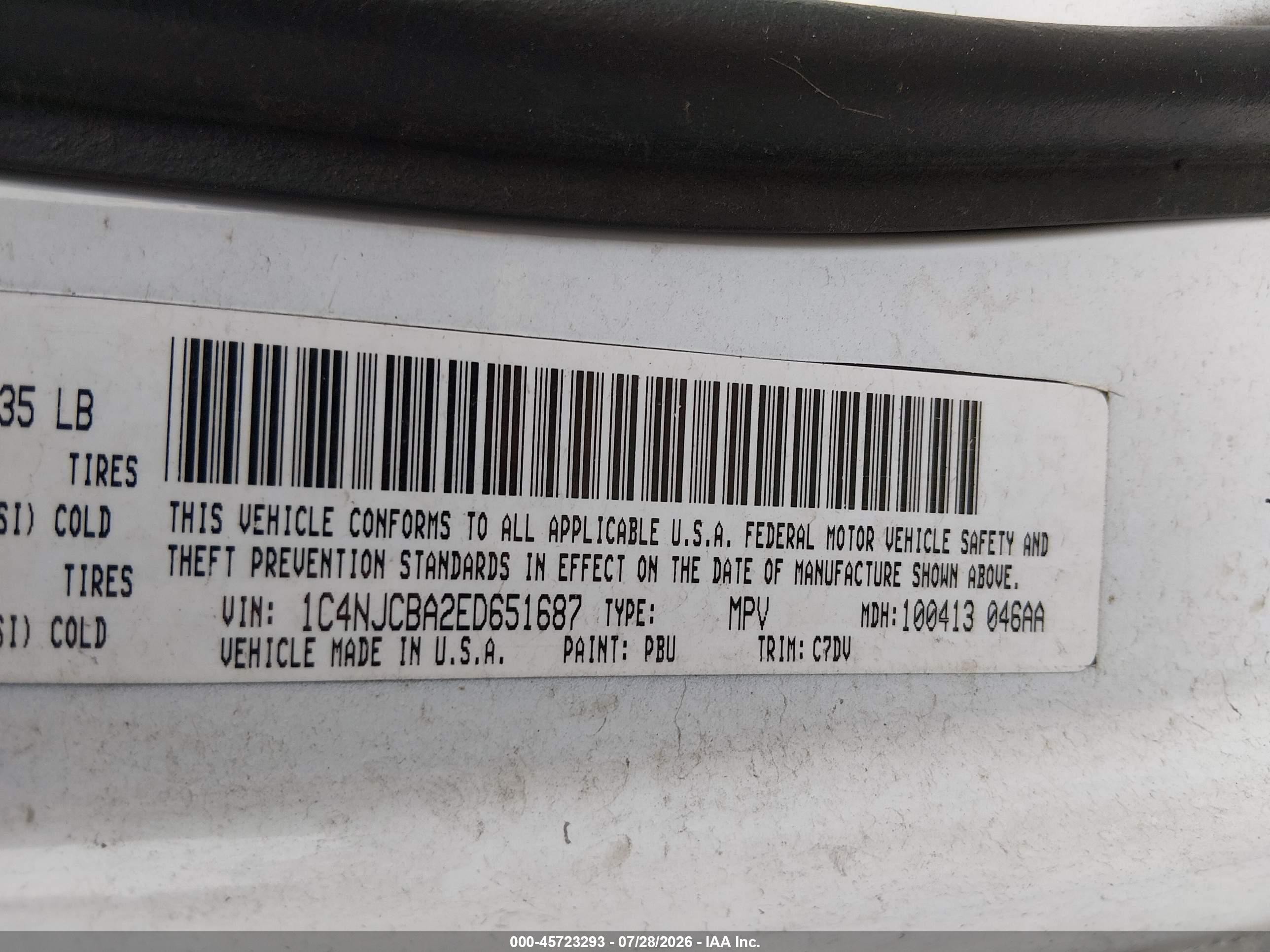 2014 Jeep Compass Sport White vin: 1C4NJCBA3ED832569