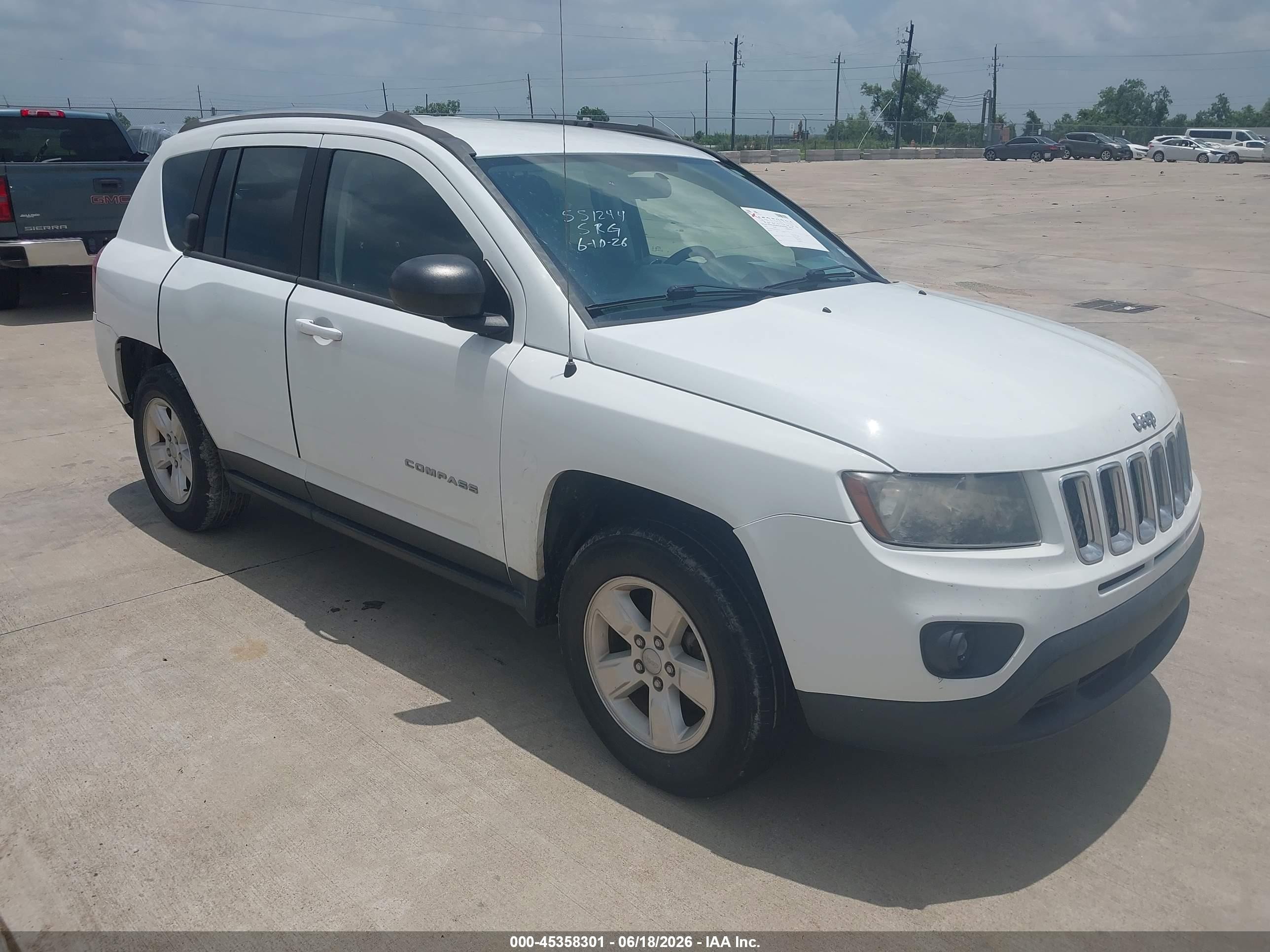 2015 Jeep Compass Sport White vin: 1C4NJCBA4FD273342