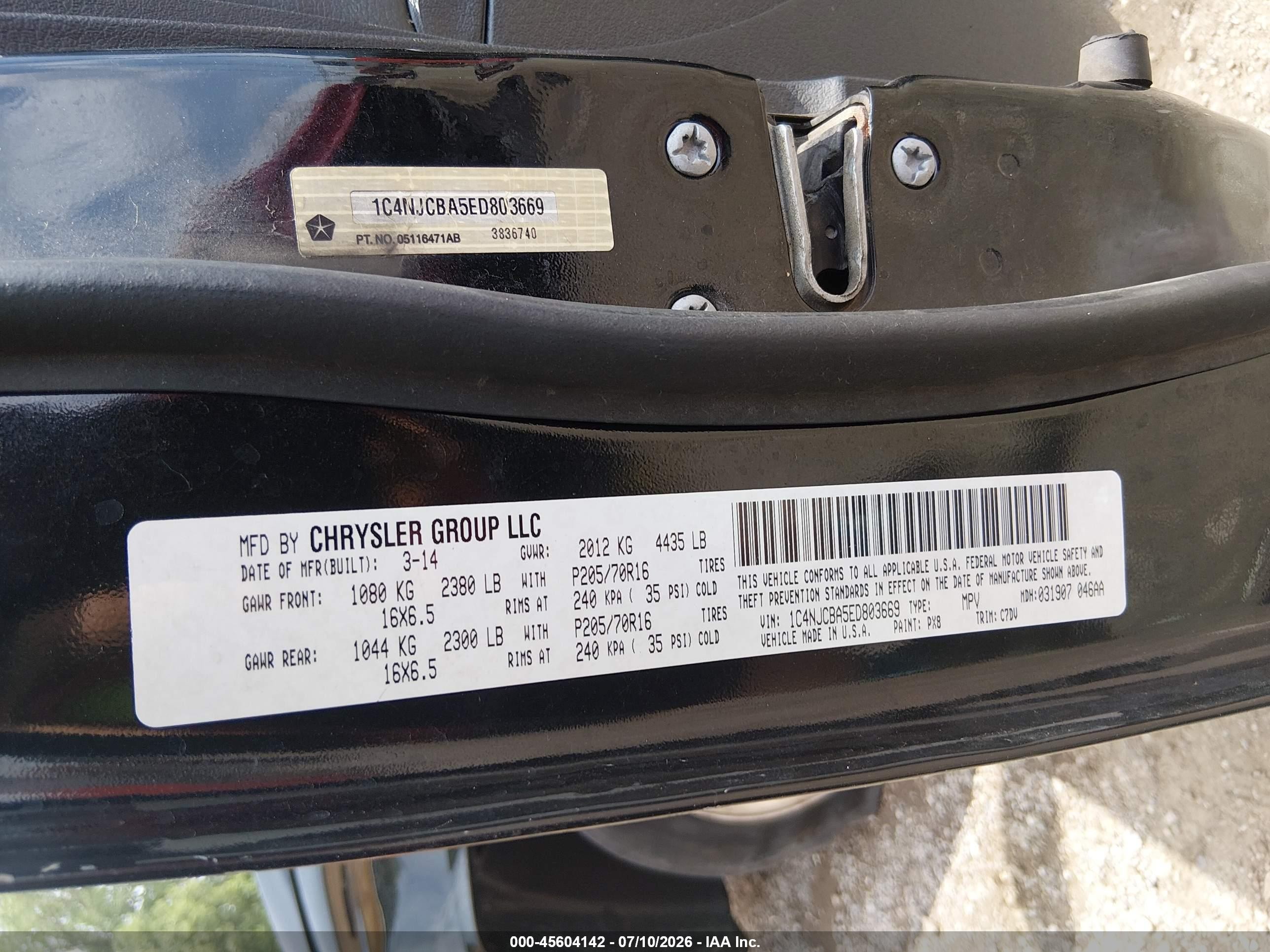 2014 Jeep Compass Sport Black vin: 1C4NJCBA5ED803669