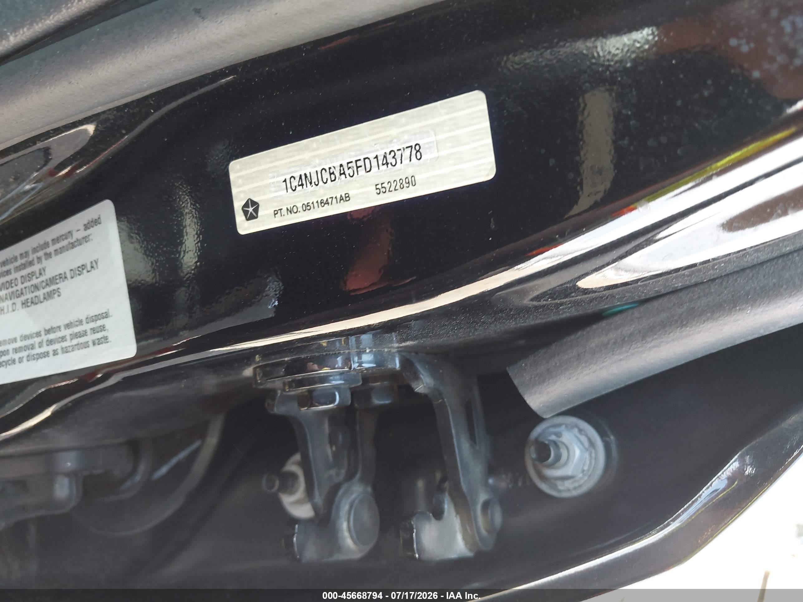 2015 Jeep Compass Sport Черный vin: 1C4NJCBA5FD143778
