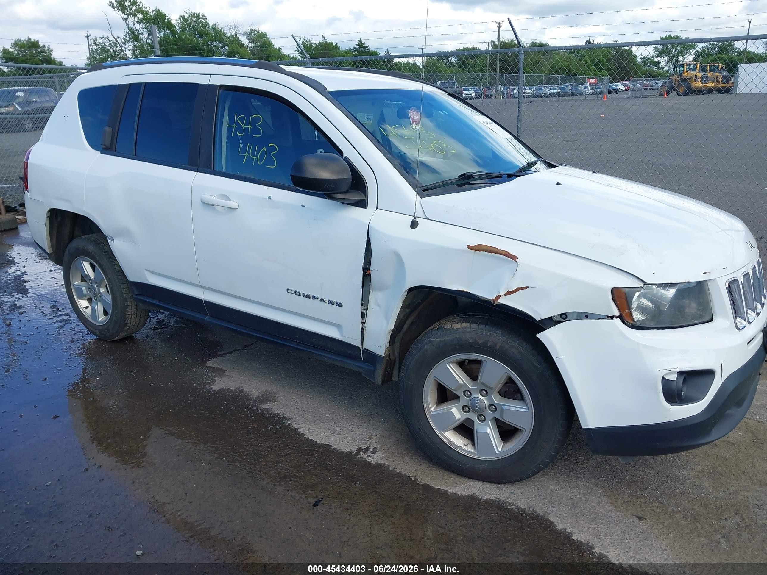 2015 Jeep Compass Sport White vin: 1C4NJCBA6FD124480