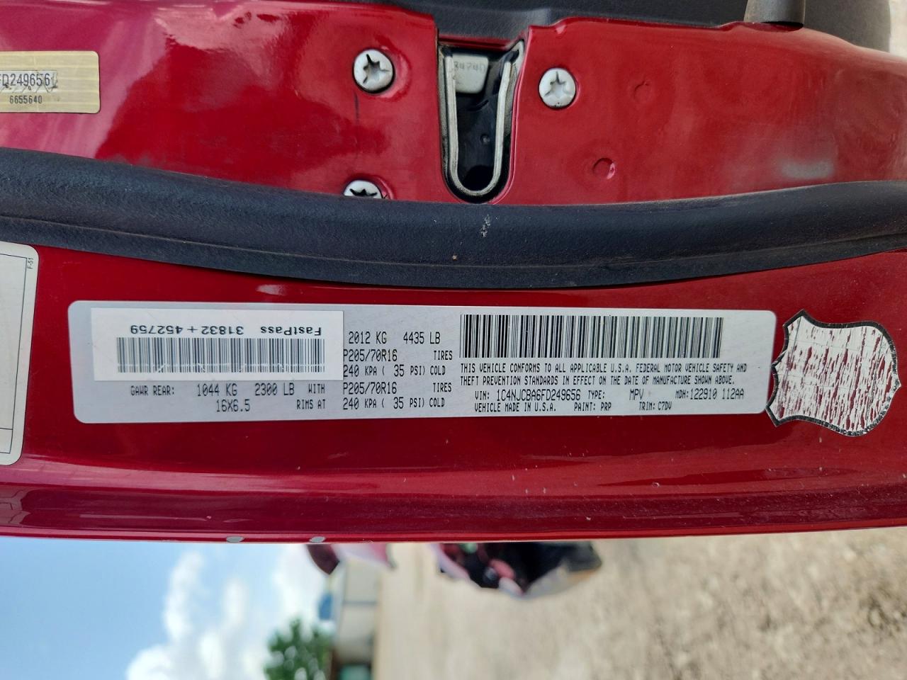2015 Jeep Compass Sport Red vin: 1C4NJCBA6FD249656