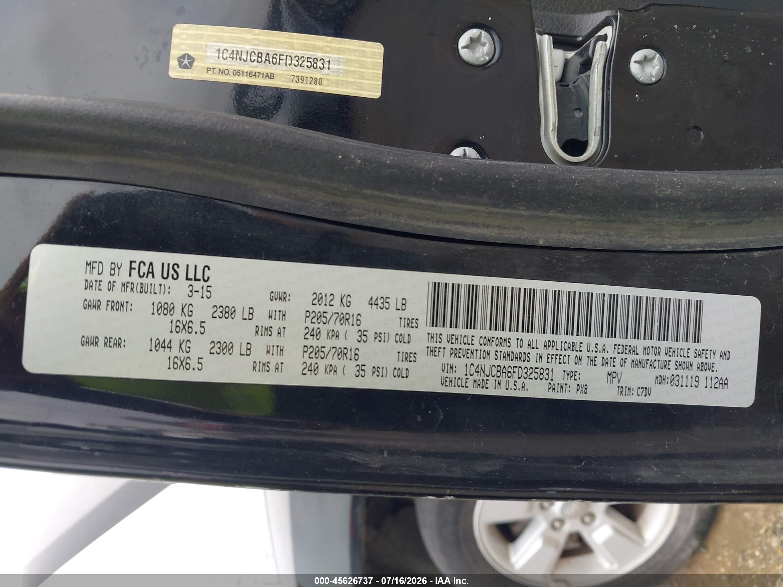 2015 Jeep Compass Sport Черный vin: 1C4NJCBA6FD325831