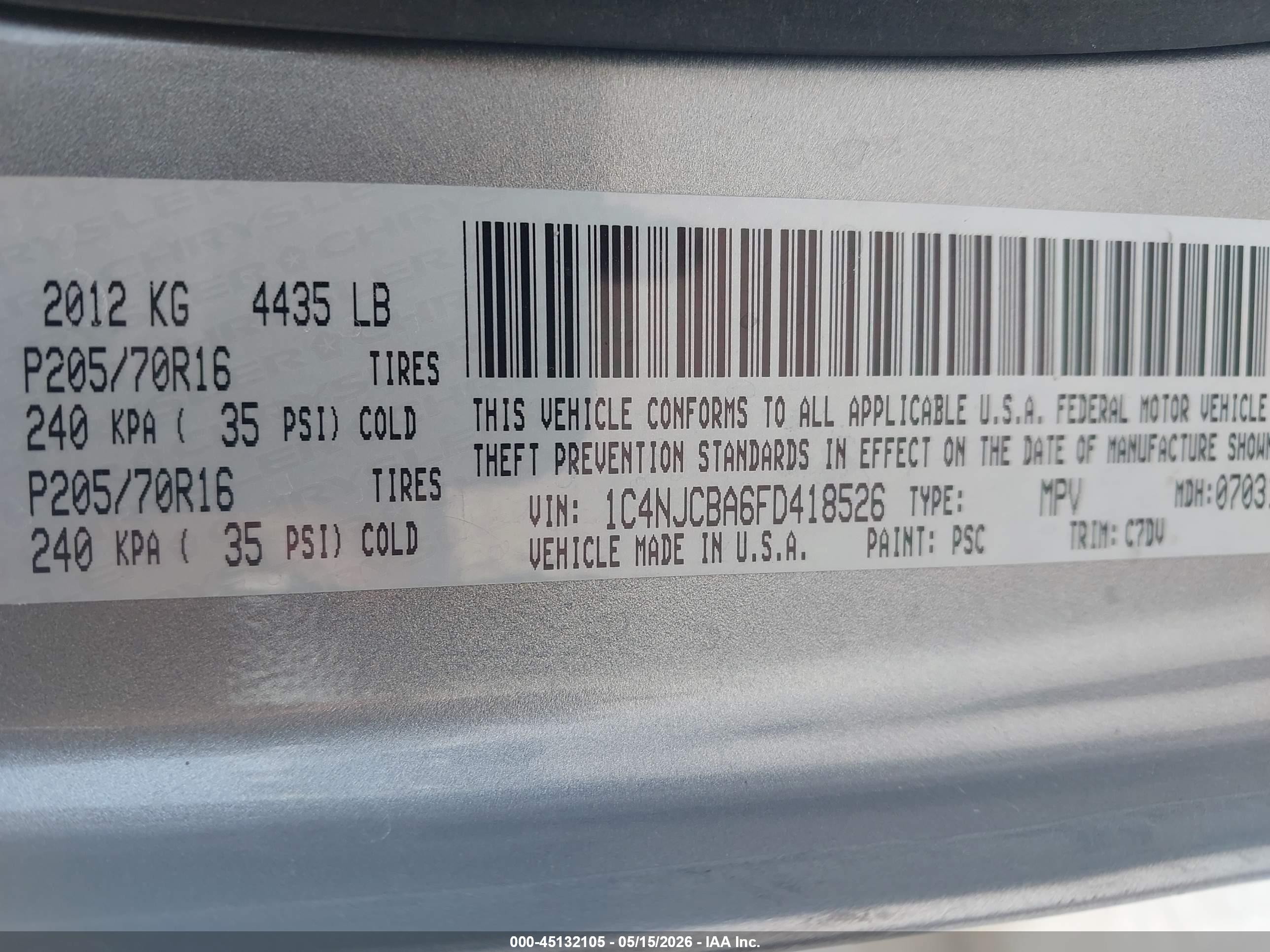 2015 Jeep Compass Sport Silver vin: 1C4NJCBA6FD418526