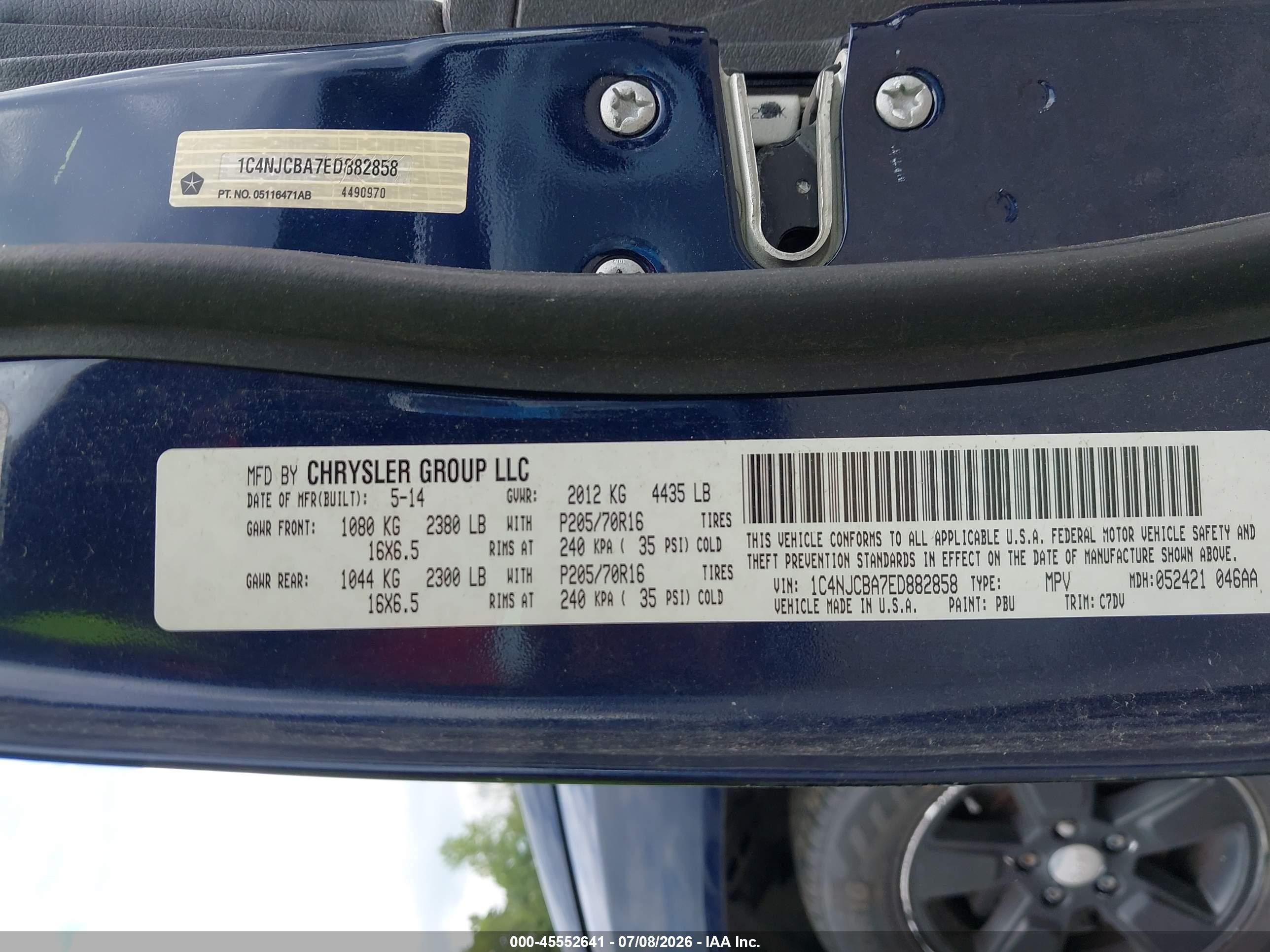 2014 Jeep Compass Sport Blue vin: 1C4NJCBA7ED882858