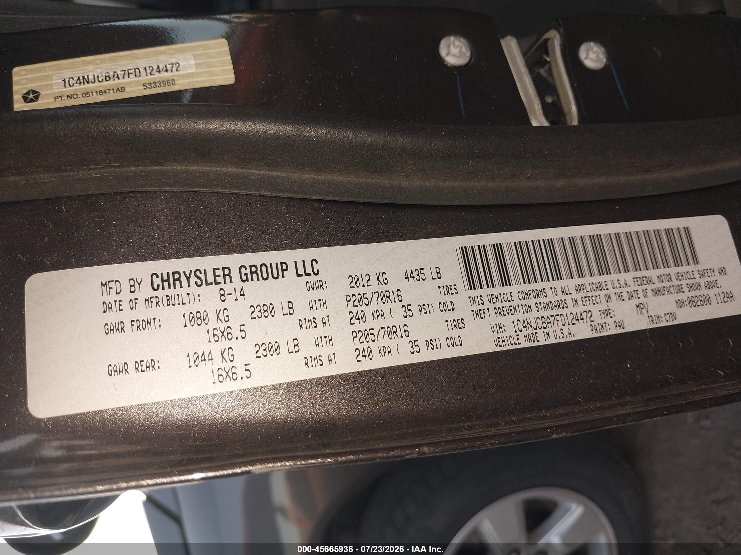 2015 Jeep Compass Sport Gray vin: 1C4NJCBA7FD124472