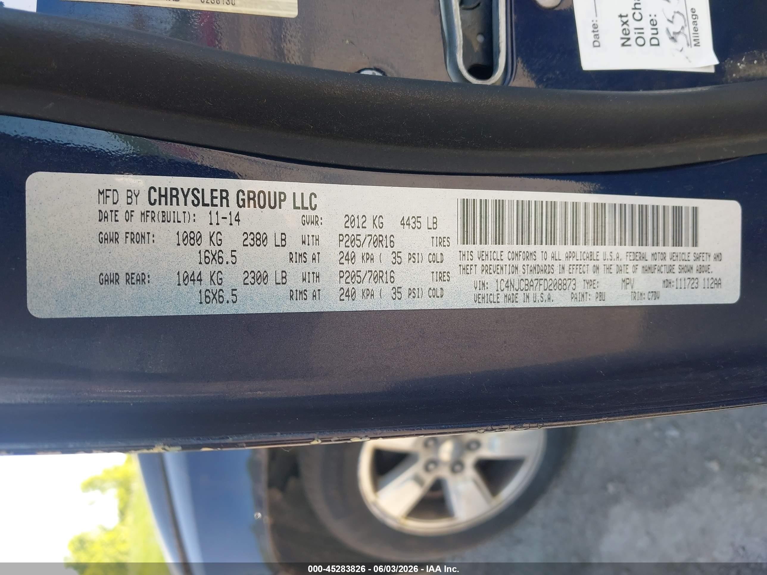 2015 Jeep Compass Sport Blue vin: 1C4NJCBA7FD208873