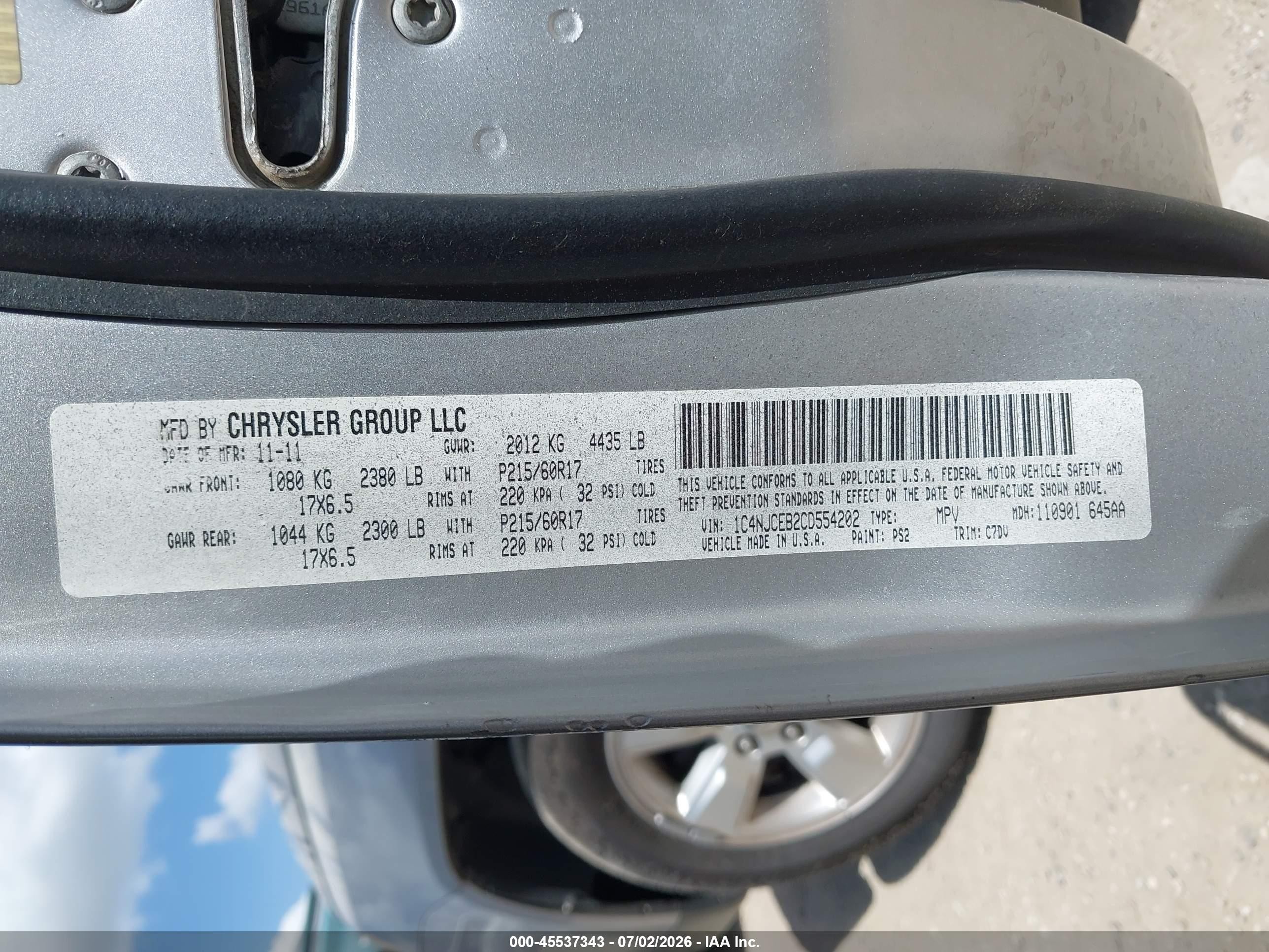 2015 Jeep Compass Sport Серый vin: 1C4NJCBA7FD218822