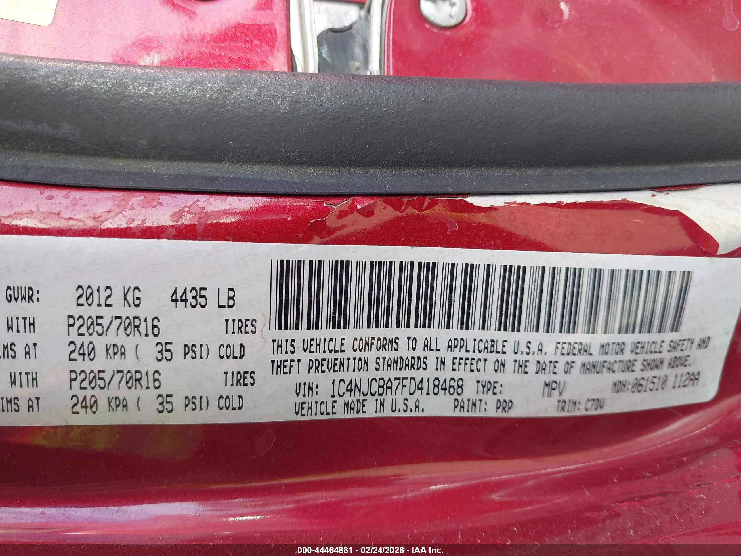 2015 Jeep Compass Sport Red vin: 1C4NJCBA7FD418468