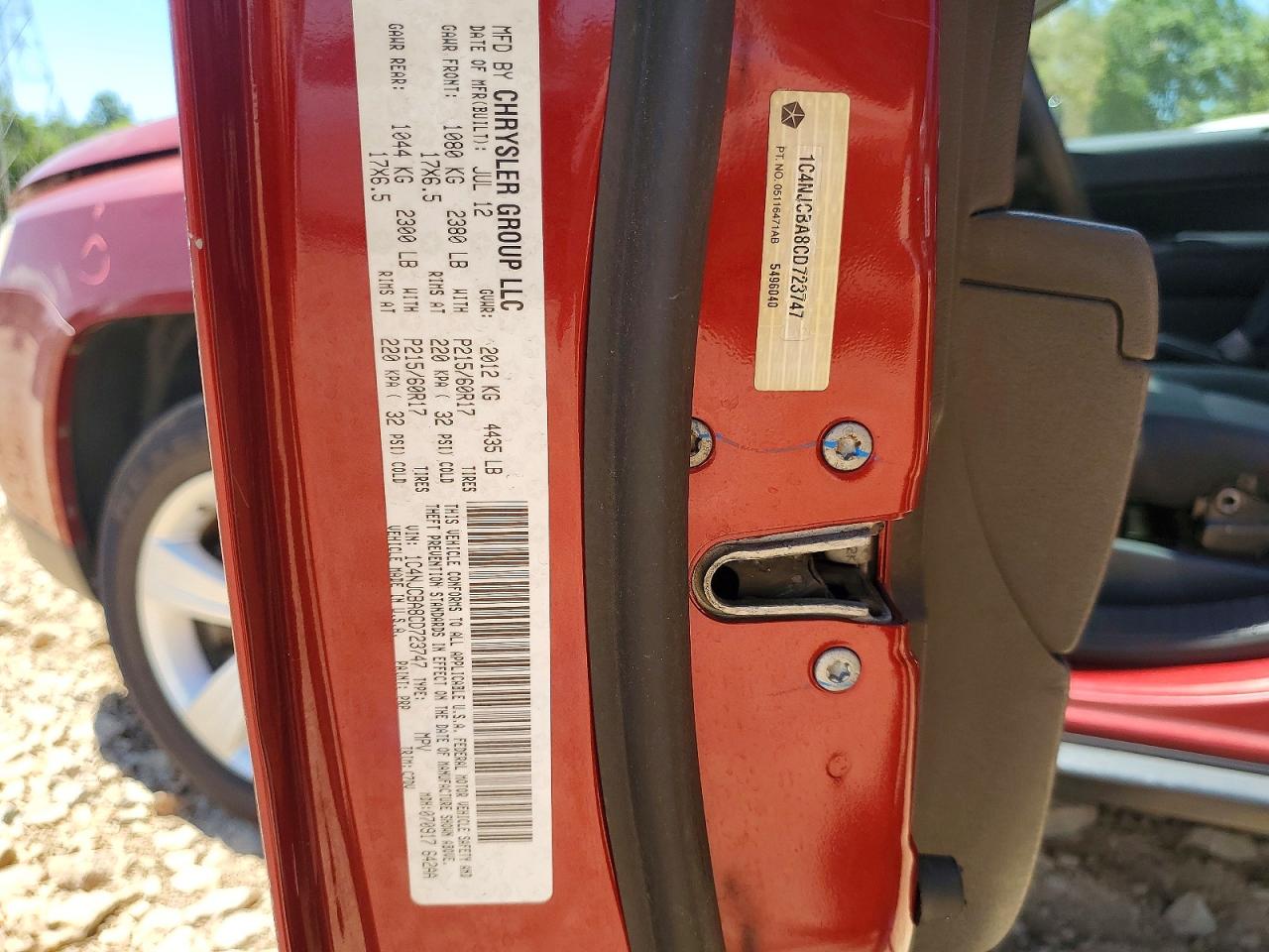 2012 Jeep Compass Sport Red vin: 1C4NJCBA8CD723747