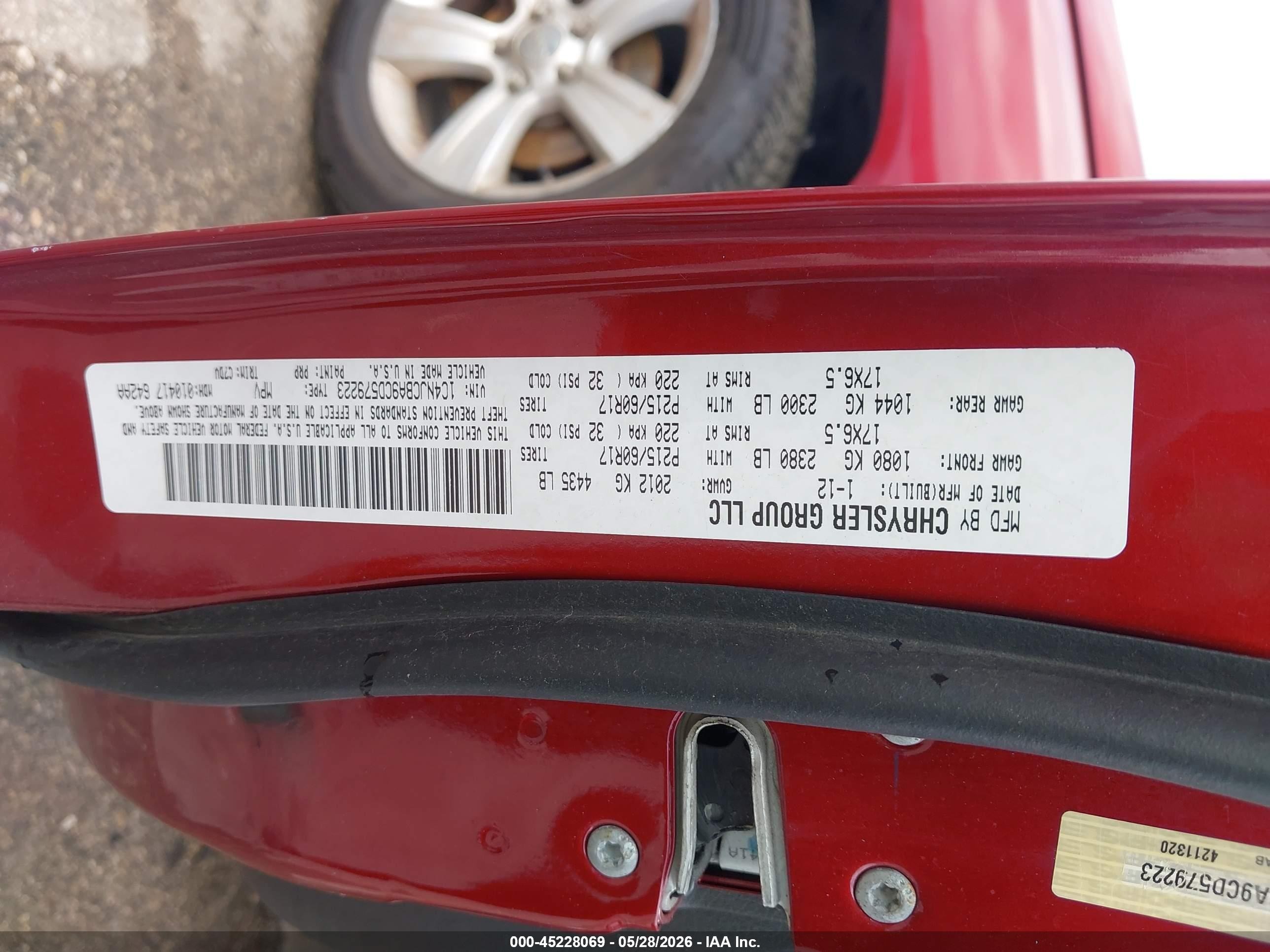 2012 Jeep Compass Sport Red vin: 1C4NJCBA9CD579223