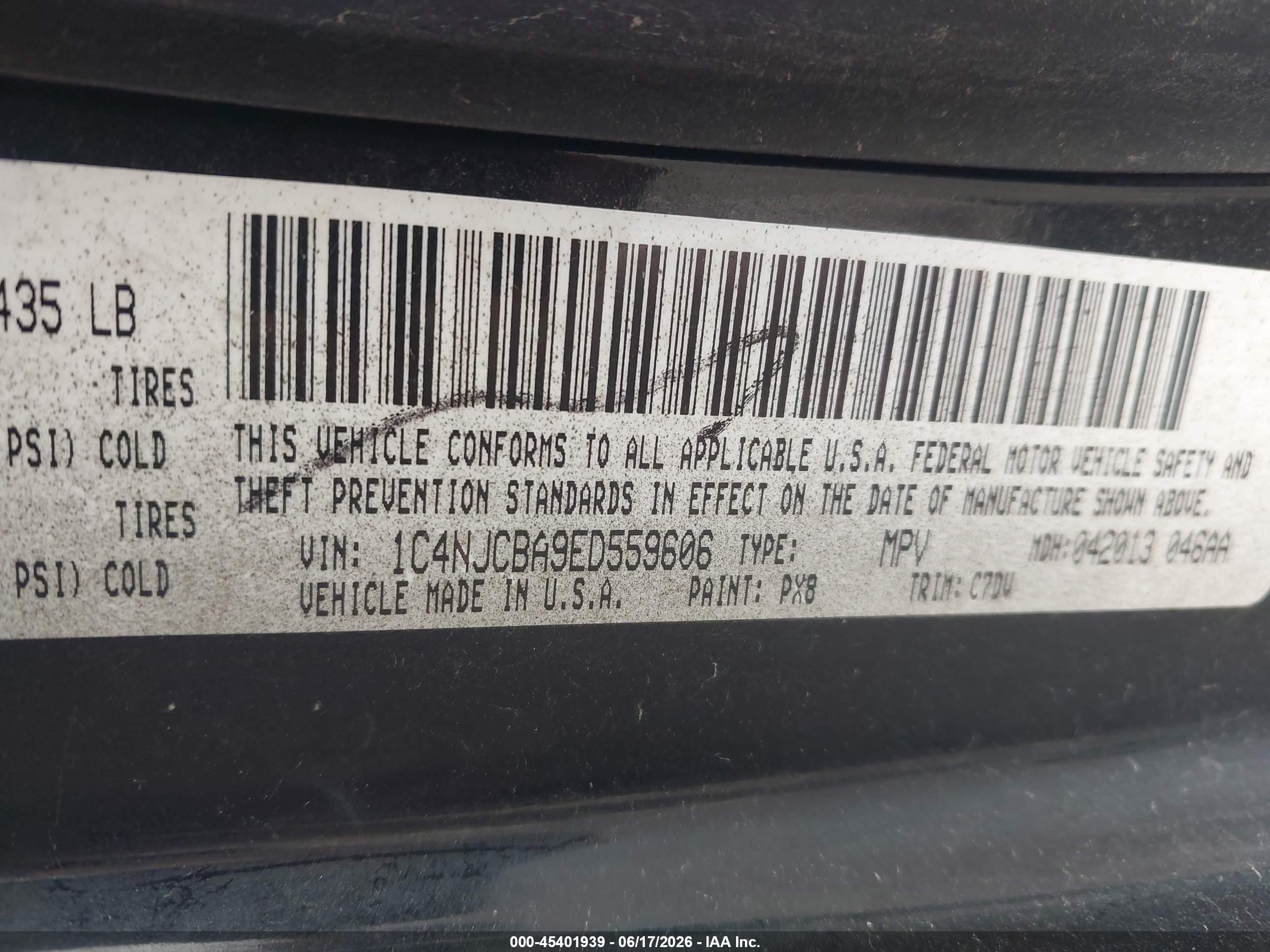 2014 Jeep Compass Sport Black vin: 1C4NJCBA9ED559606