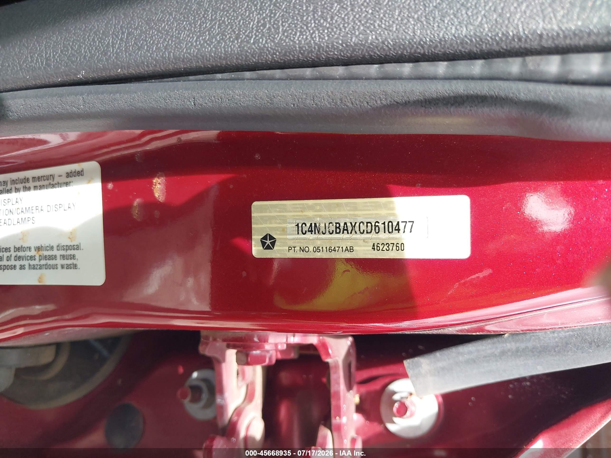 2012 Jeep Compass Sport Maroon vin: 1C4NJCBAXCD610477