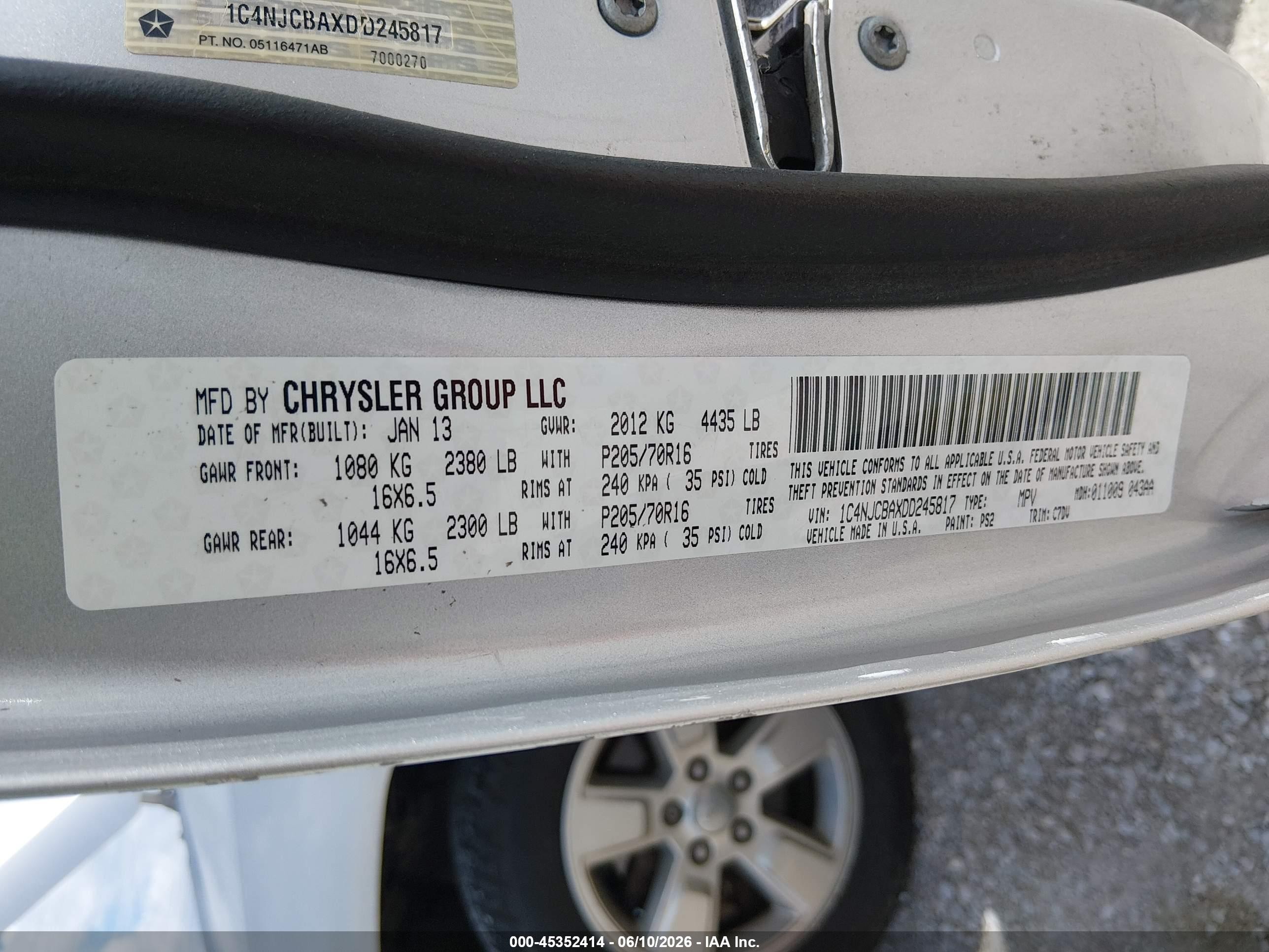 2013 Jeep Compass Sport Silver vin: 1C4NJCBAXDD245817