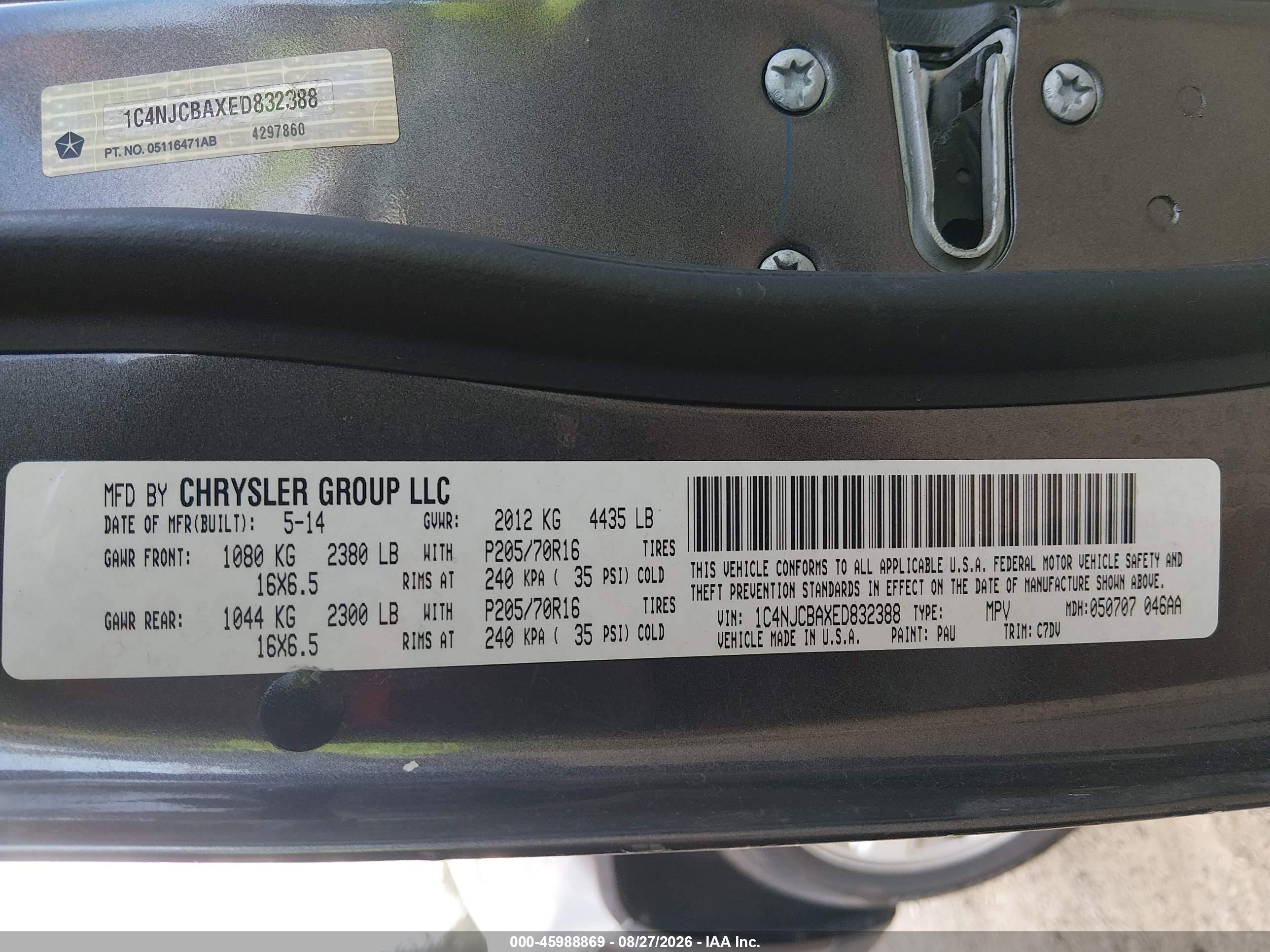 2014 Jeep Compass Sport Gray vin: 1C4NJCBAXED832388