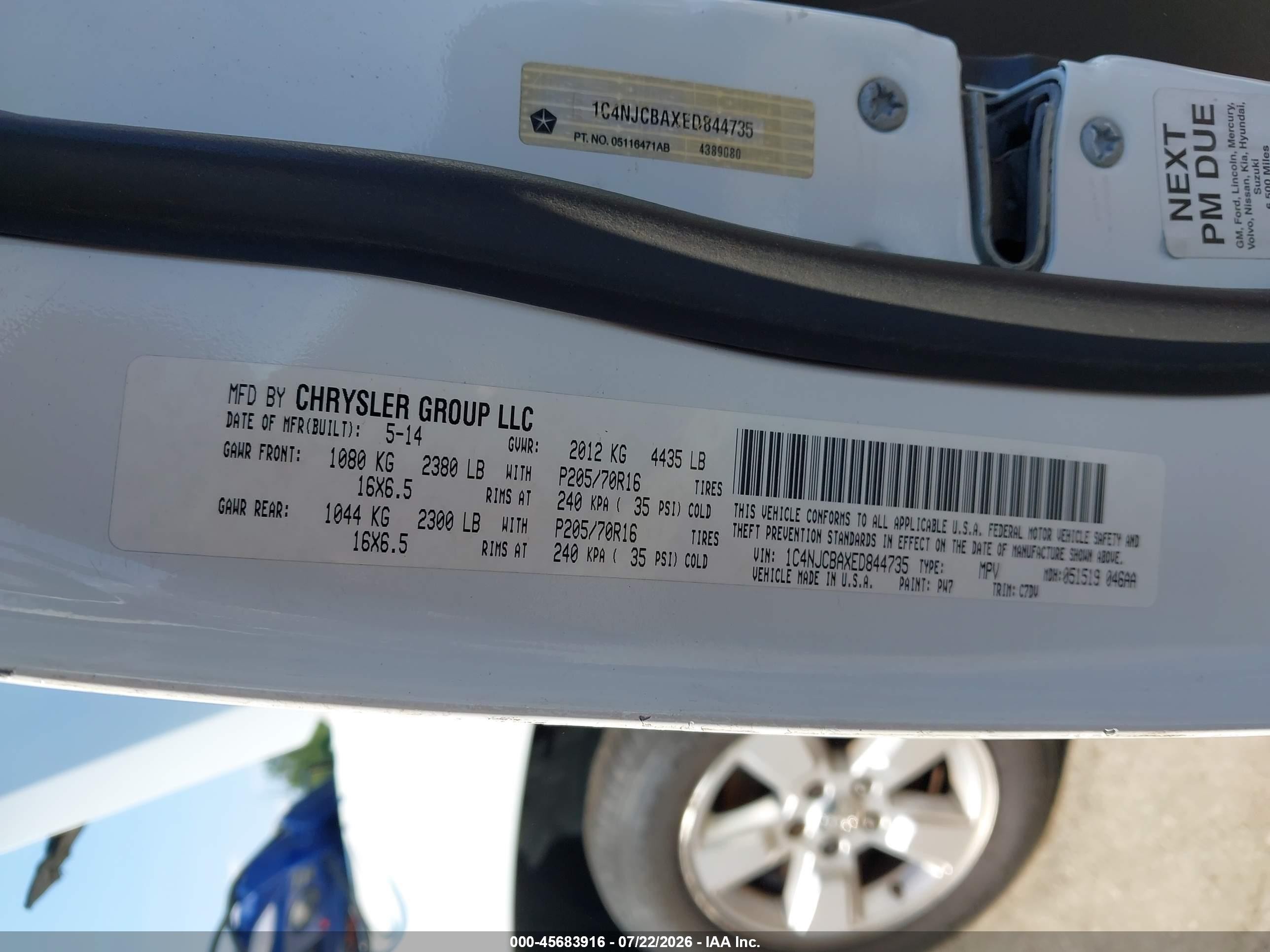 2014 Jeep Compass Sport Белый vin: 1C4NJCBAXED844735