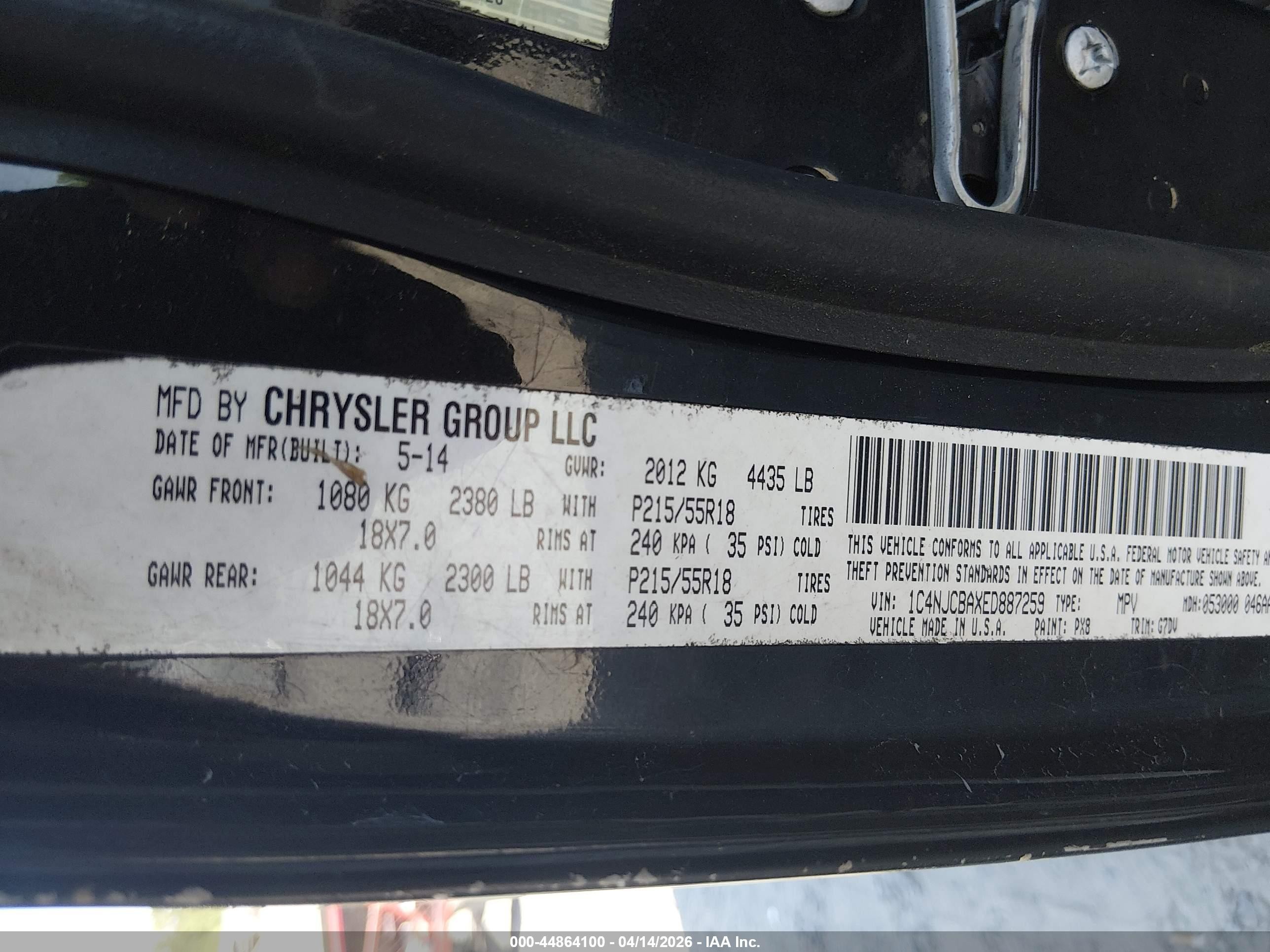 2014 Jeep Compass Altitude Black vin: 1C4NJCBAXED887259