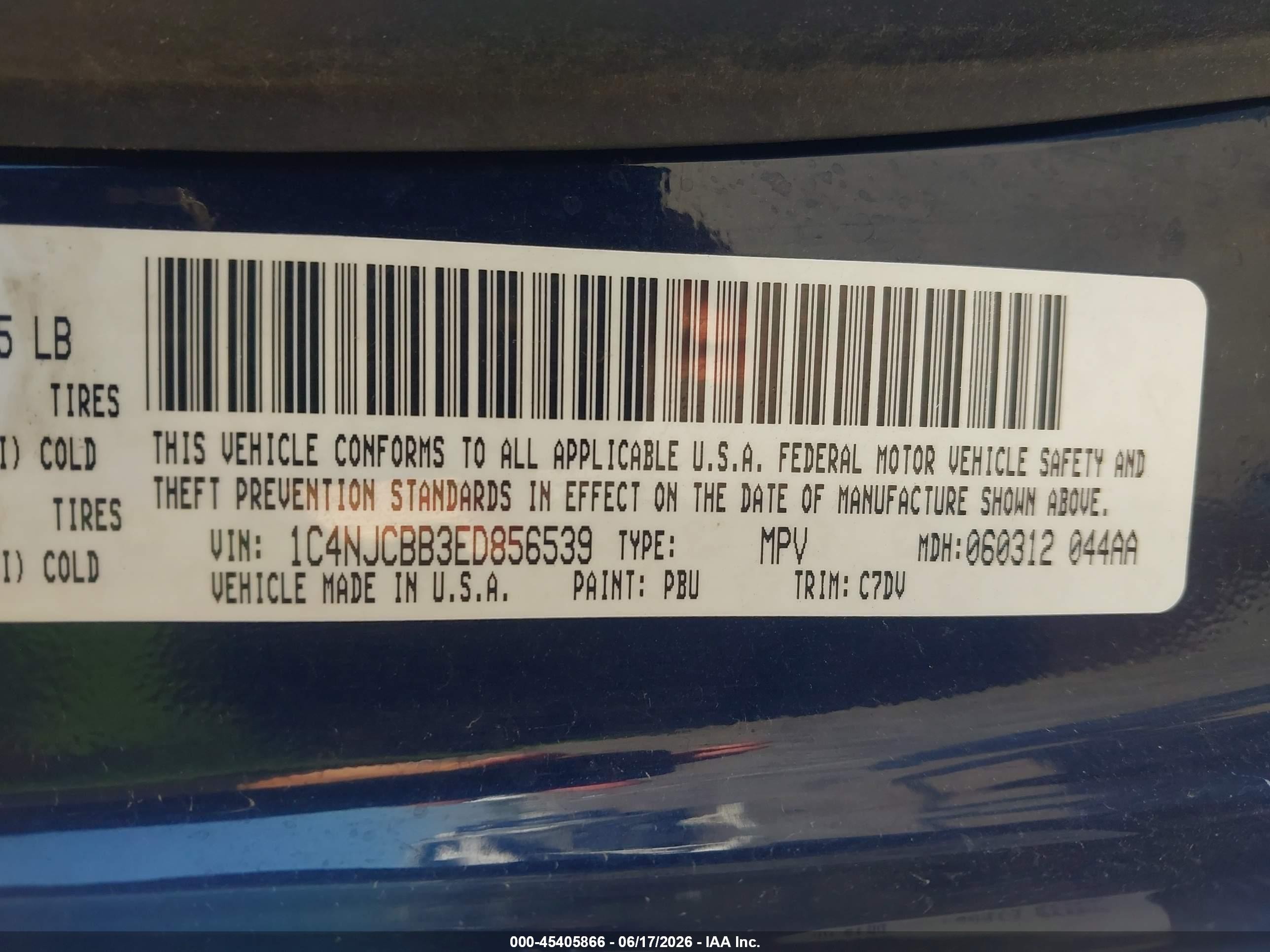 2014 Jeep Compass Sport Blue vin: 1C4NJCBB3ED856539