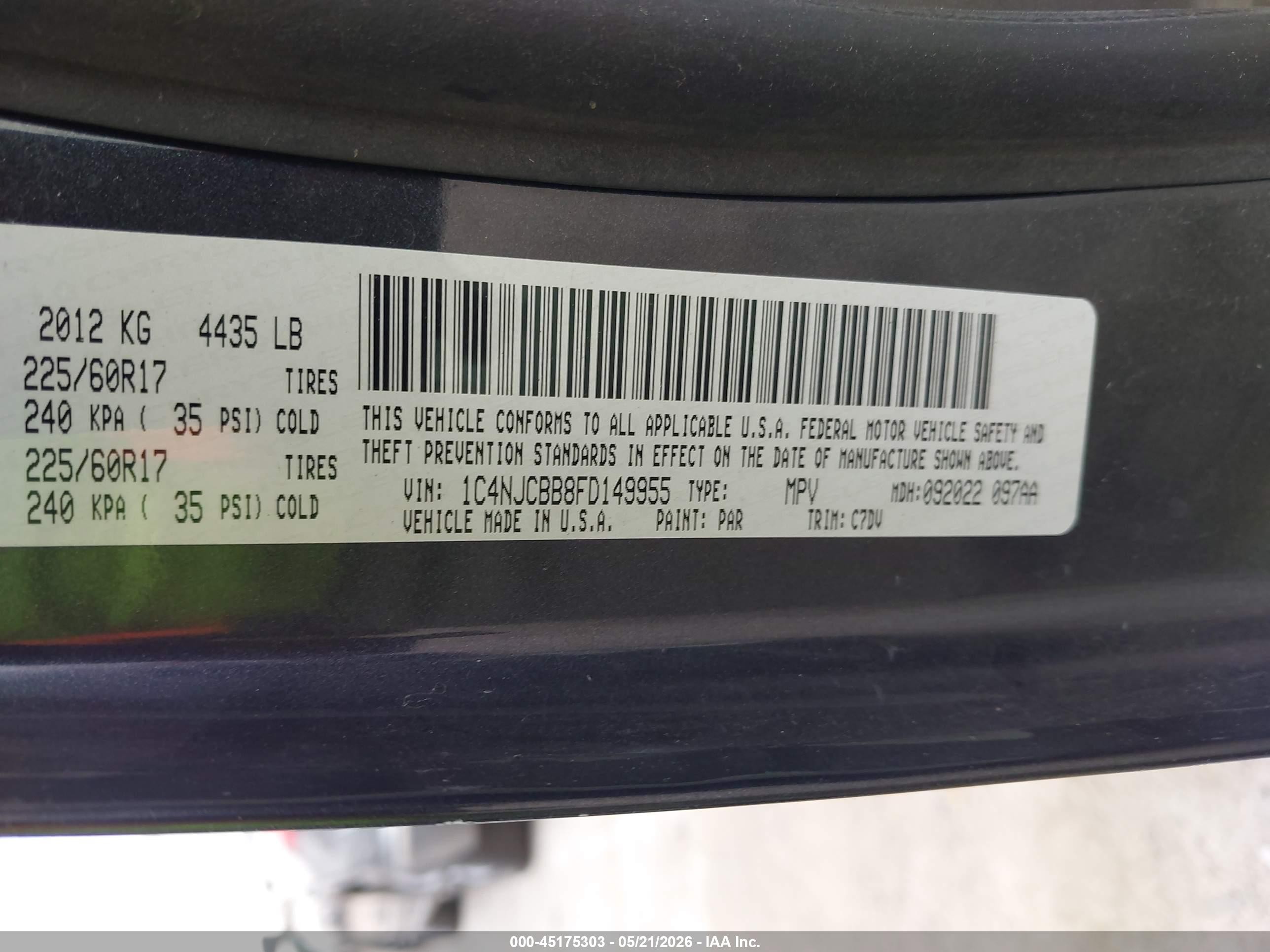 2015 Jeep Compass Sport Dark Blue vin: 1C4NJCBB8FD149955