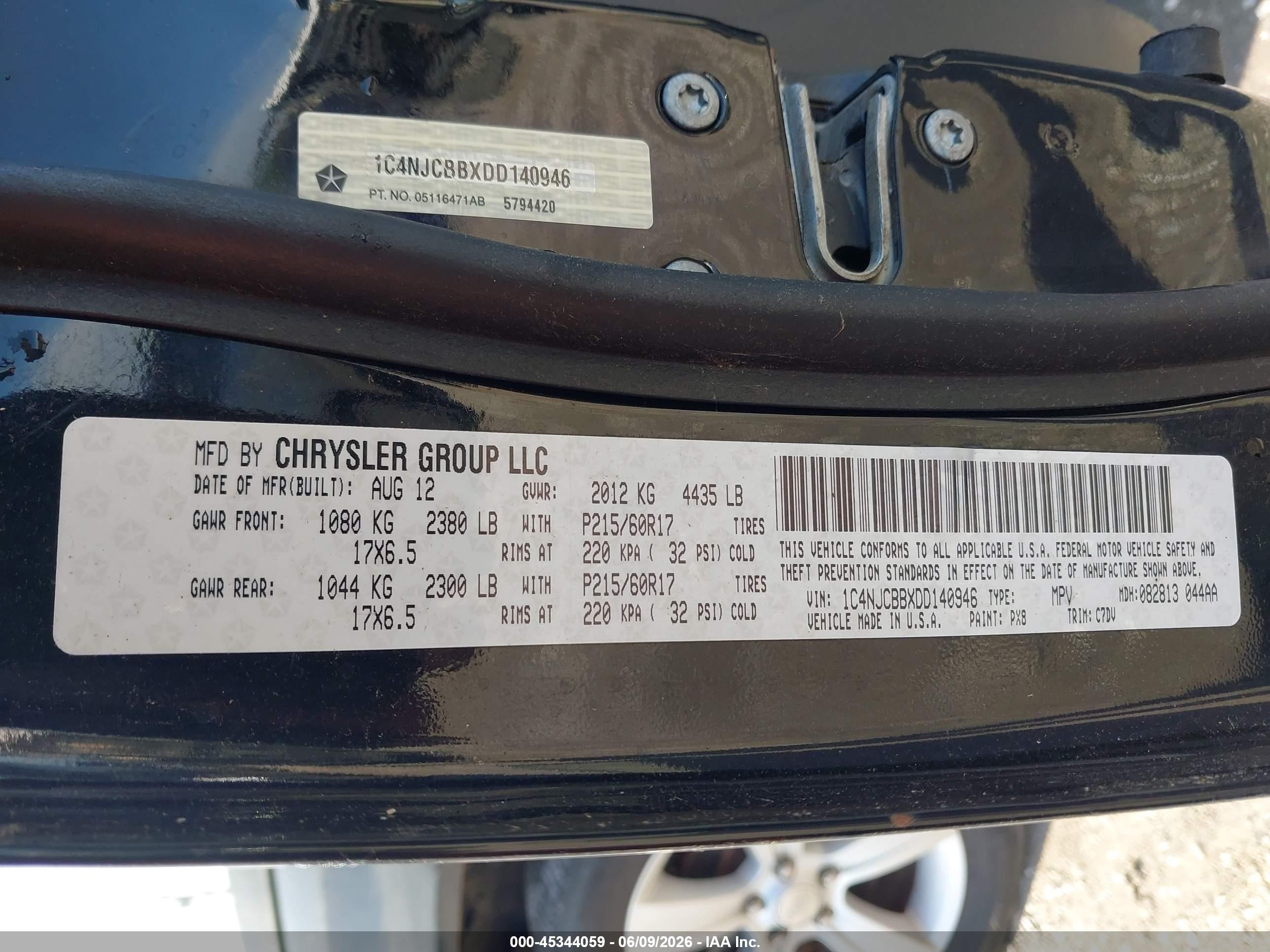 2013 Jeep Compass Sport Black vin: 1C4NJCBBXDD140946