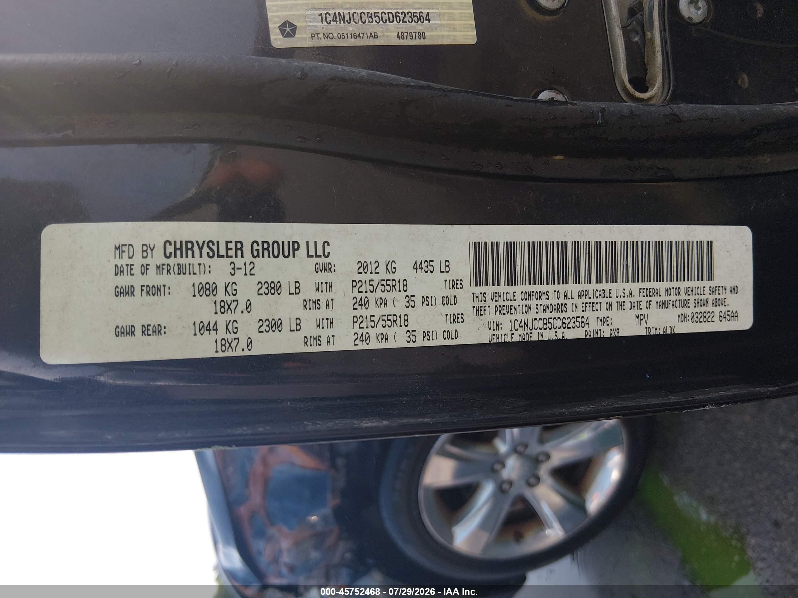 2012 Jeep Compass Limited Black vin: 1C4NJCCB5CD623564