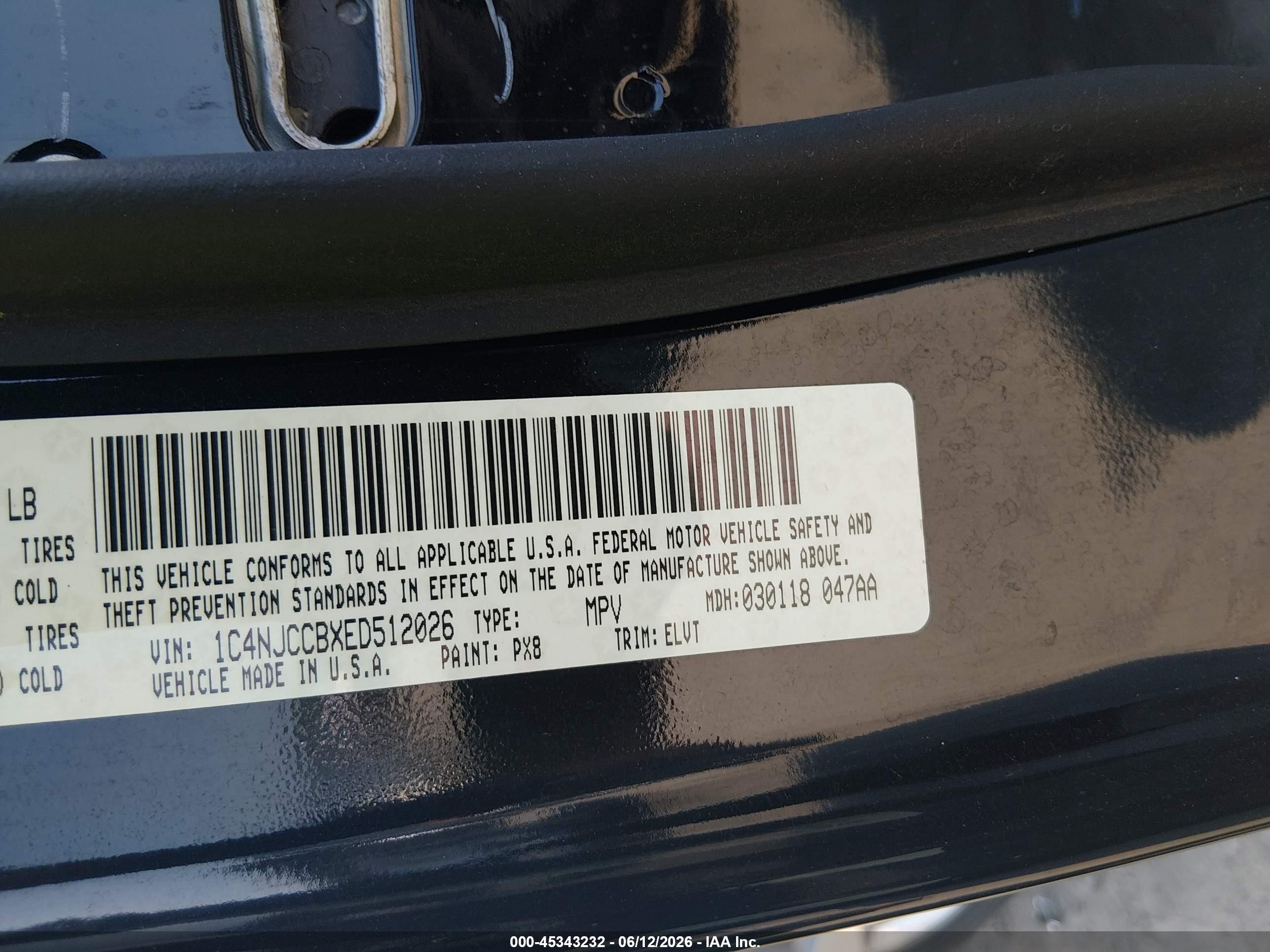 2014 Jeep Compass Limited Черный vin: 1C4NJCCBXED512026