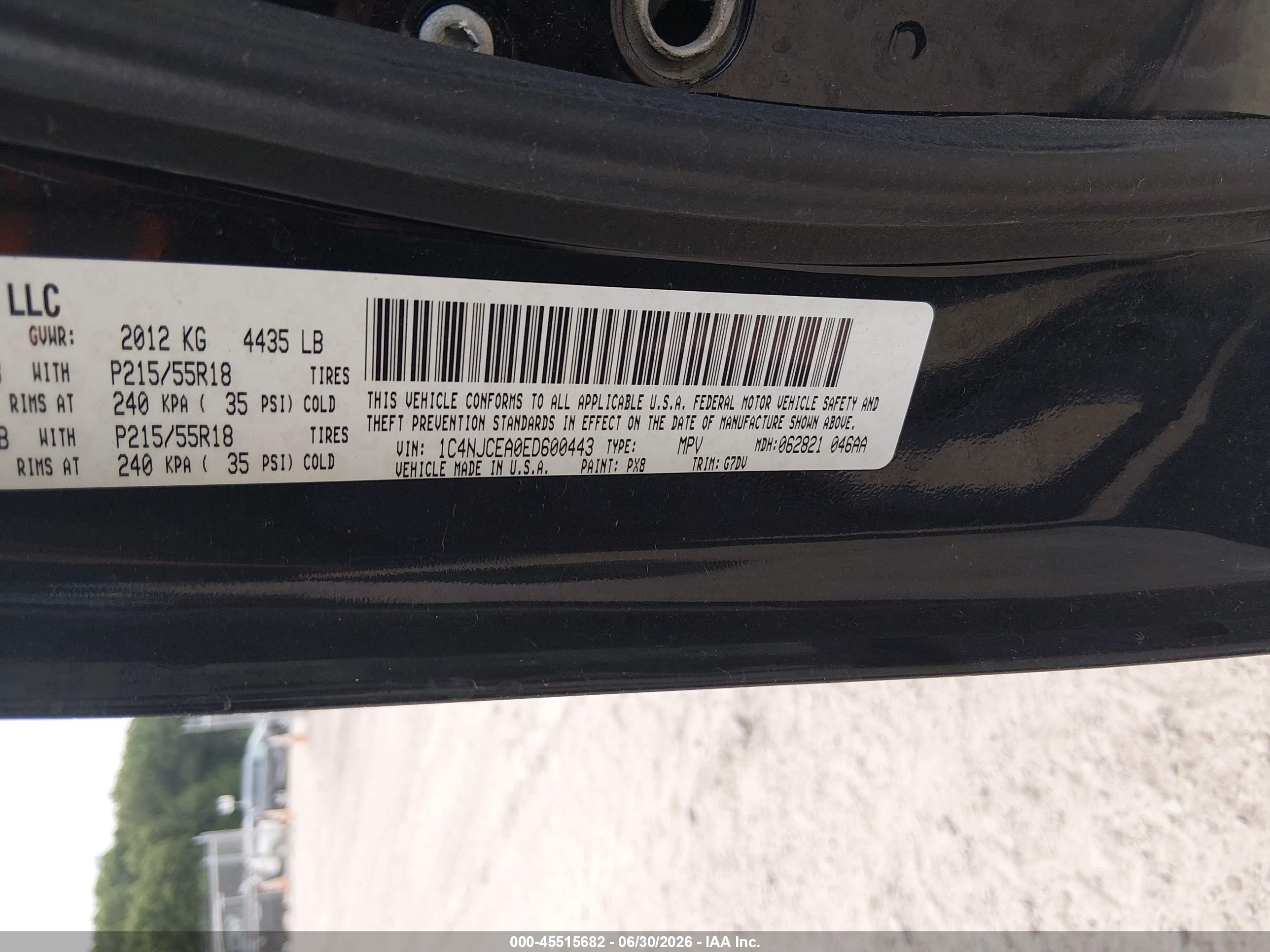 2014 Jeep Compass Latitude Black vin: 1C4NJCEA0ED600443