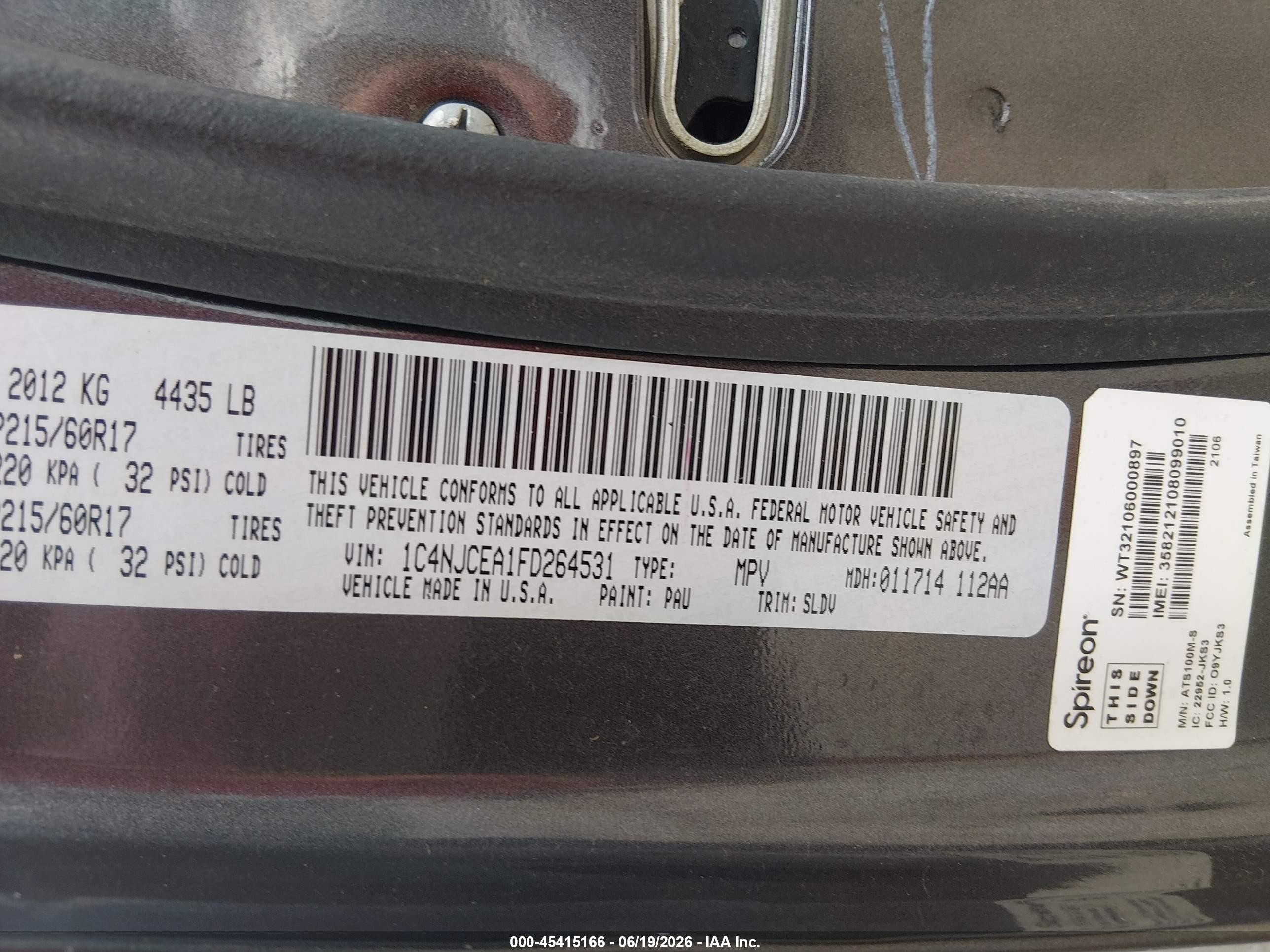2015 Jeep Compass High Altitude Edition Gray vin: 1C4NJCEA1FD264531