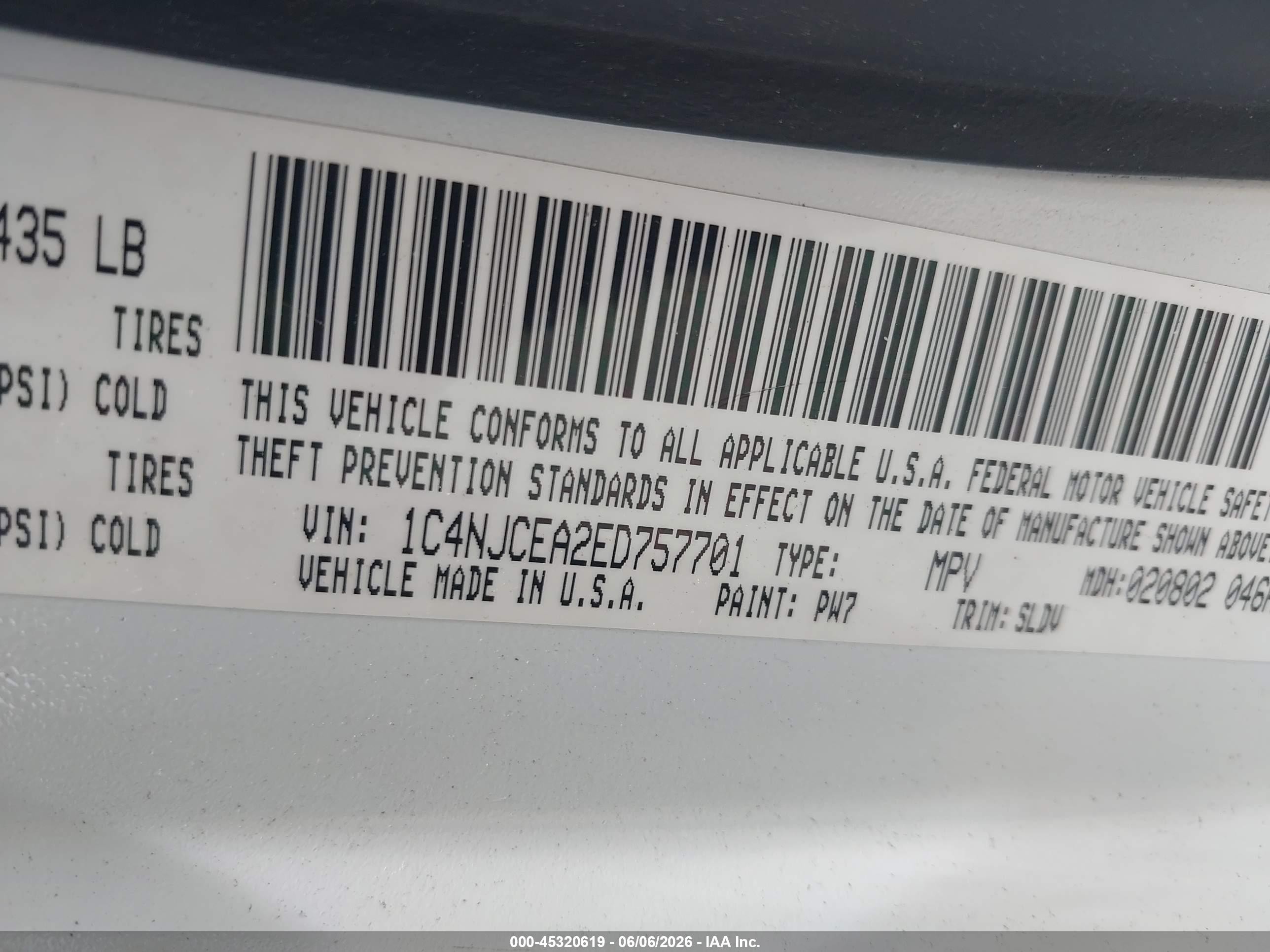 2014 Jeep Compass High Altitude White vin: 1C4NJCEA2ED757701
