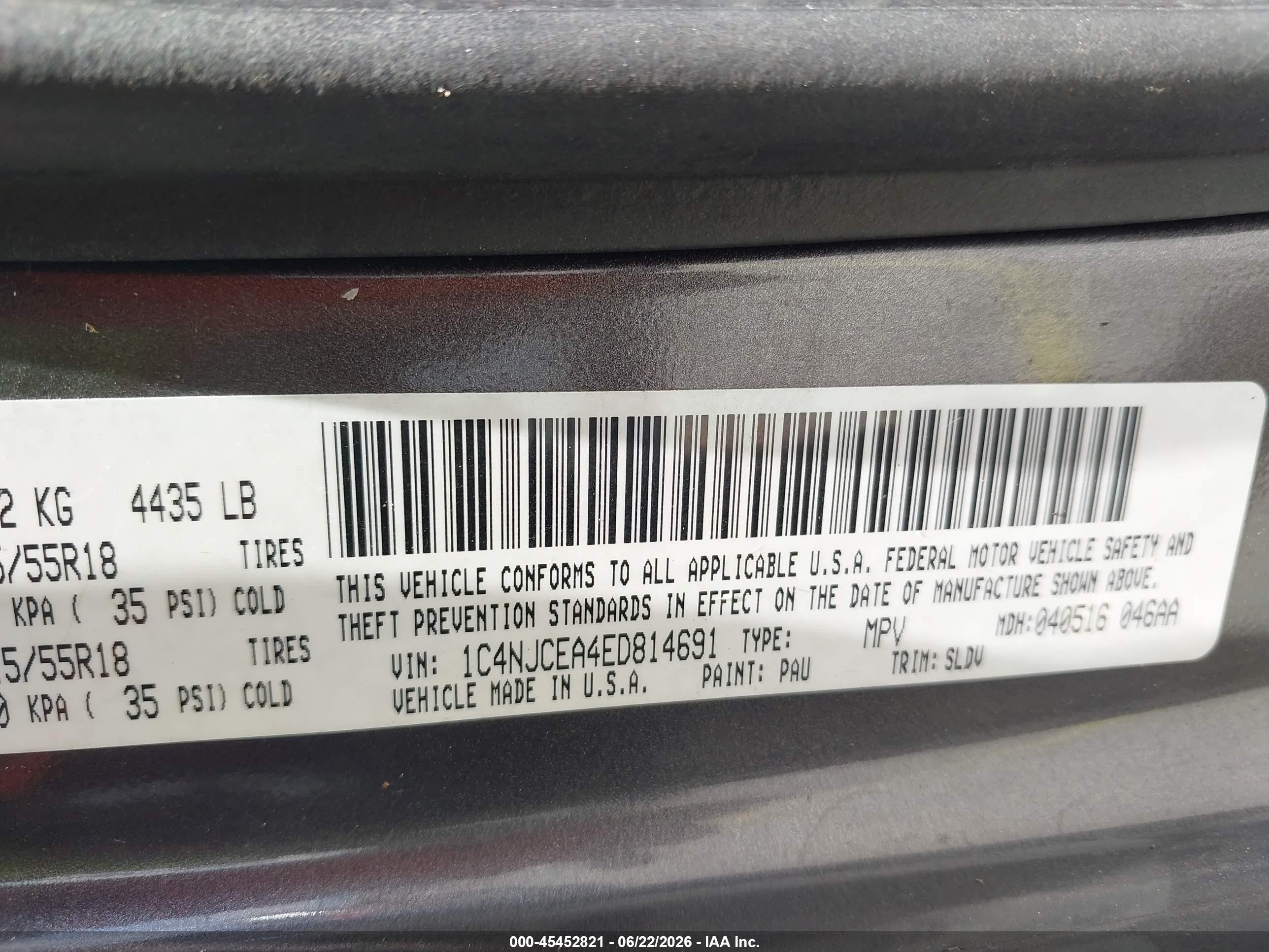 2014 Jeep Compass High Altitude Gray vin: 1C4NJCEA4ED814691