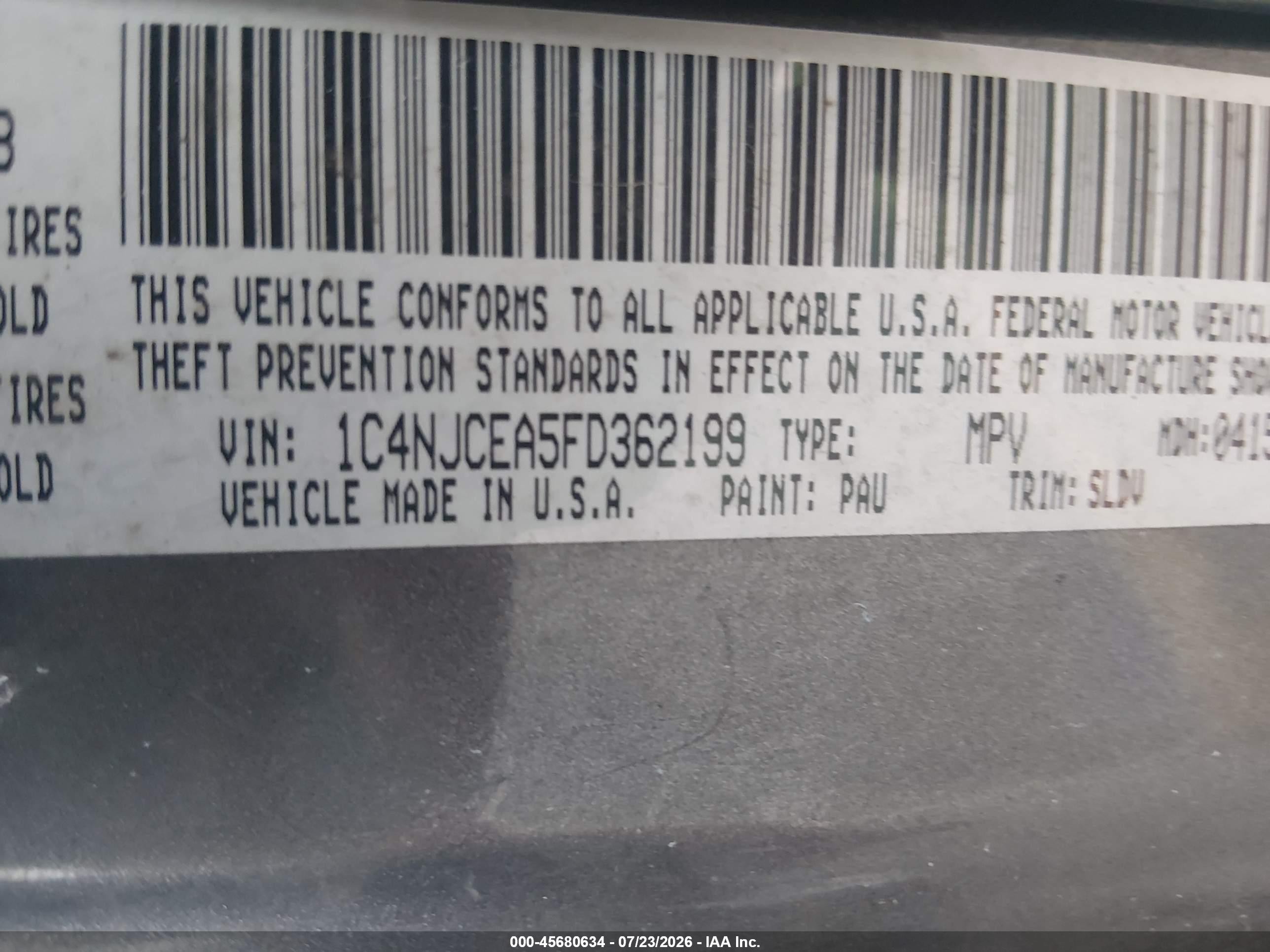 2015 Jeep Compass High Altitude Edition Gray vin: 1C4NJCEA5FD362199