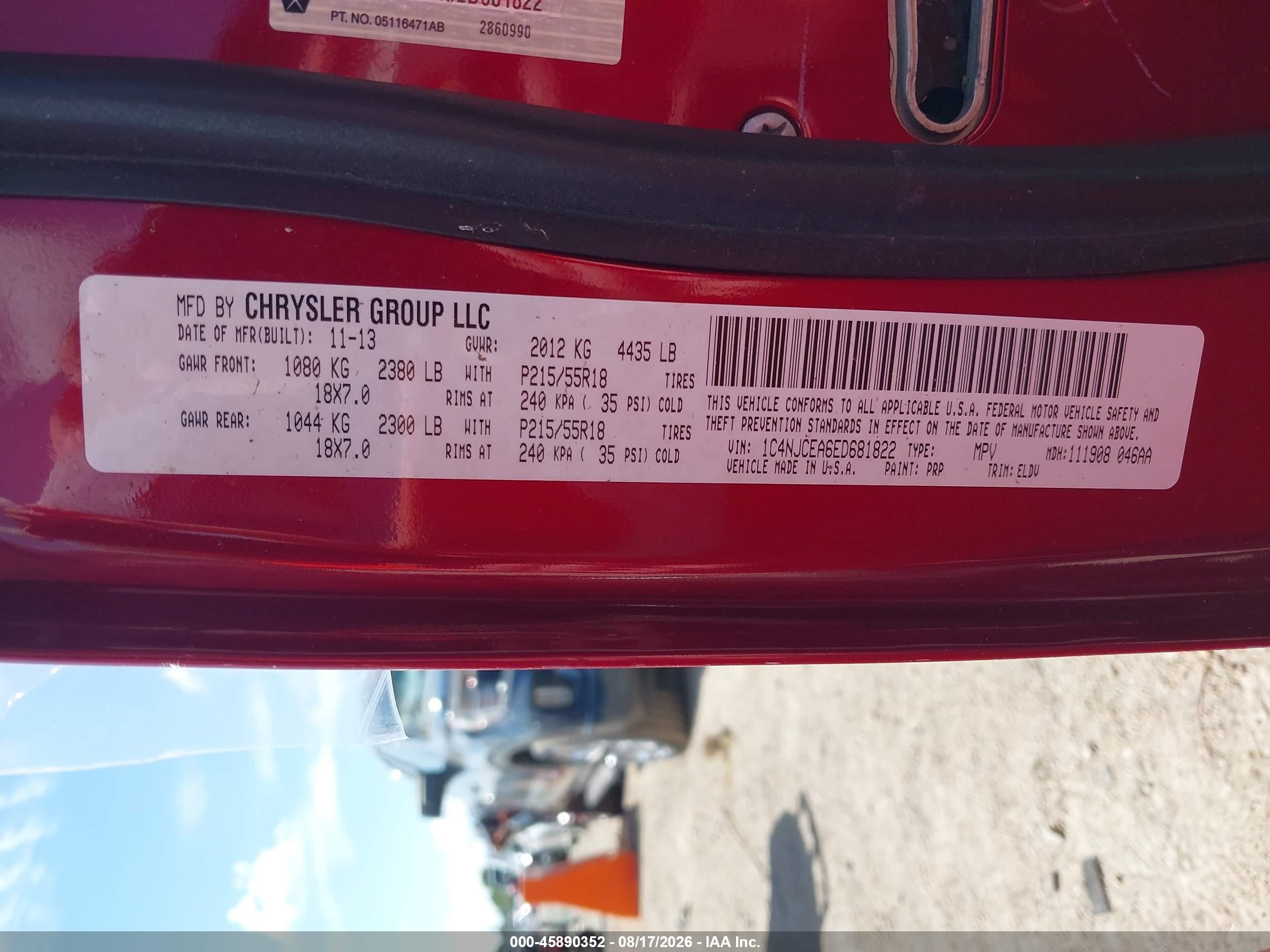 2014 Jeep Compass High Altitude Red vin: 1C4NJCEA6ED681822