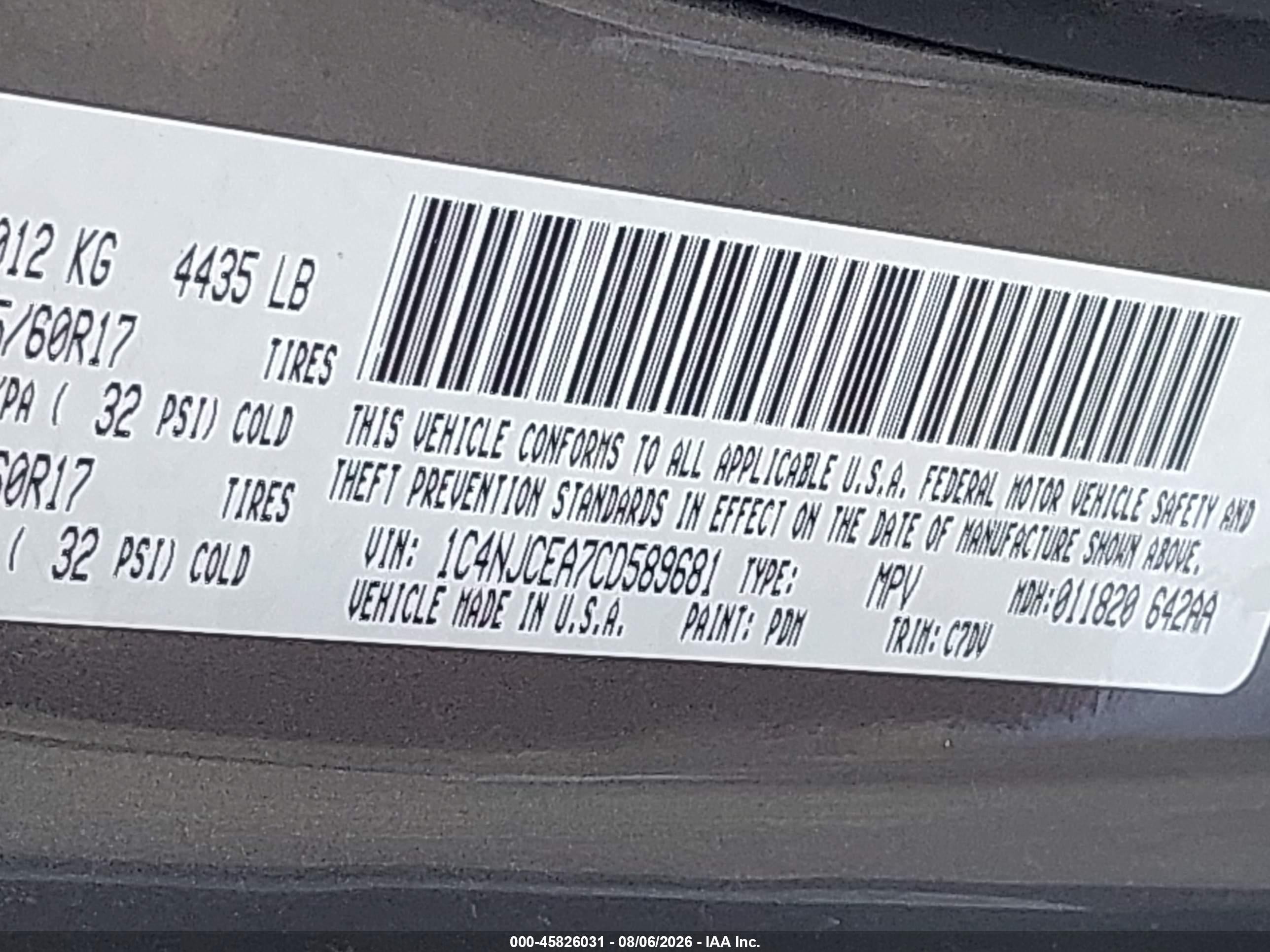 2012 Jeep Compass Latitude Gray vin: 1C4NJCEA7CD589681