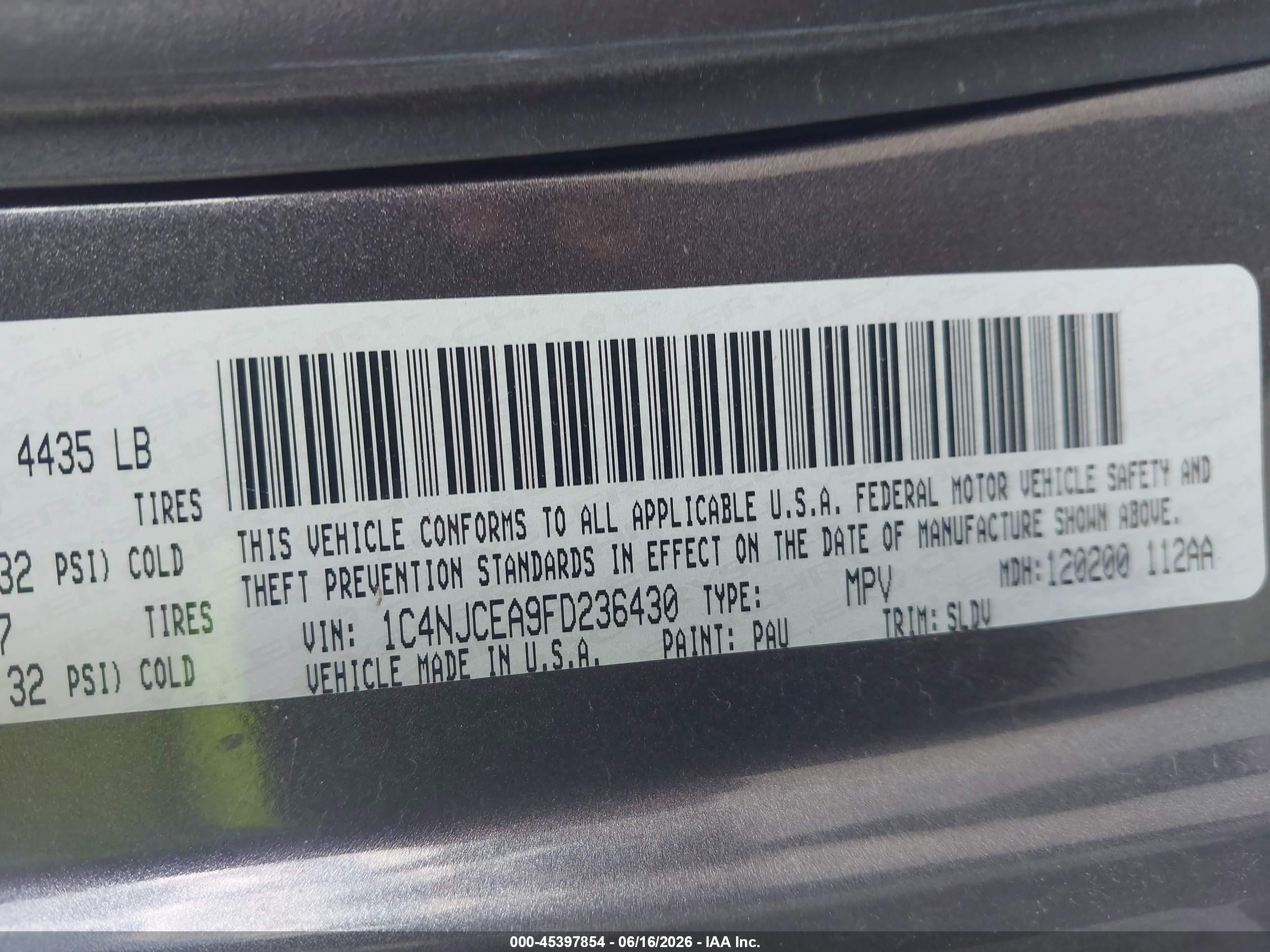 2015 Jeep Compass High Altitude Edition Gray vin: 1C4NJCEA9FD236430