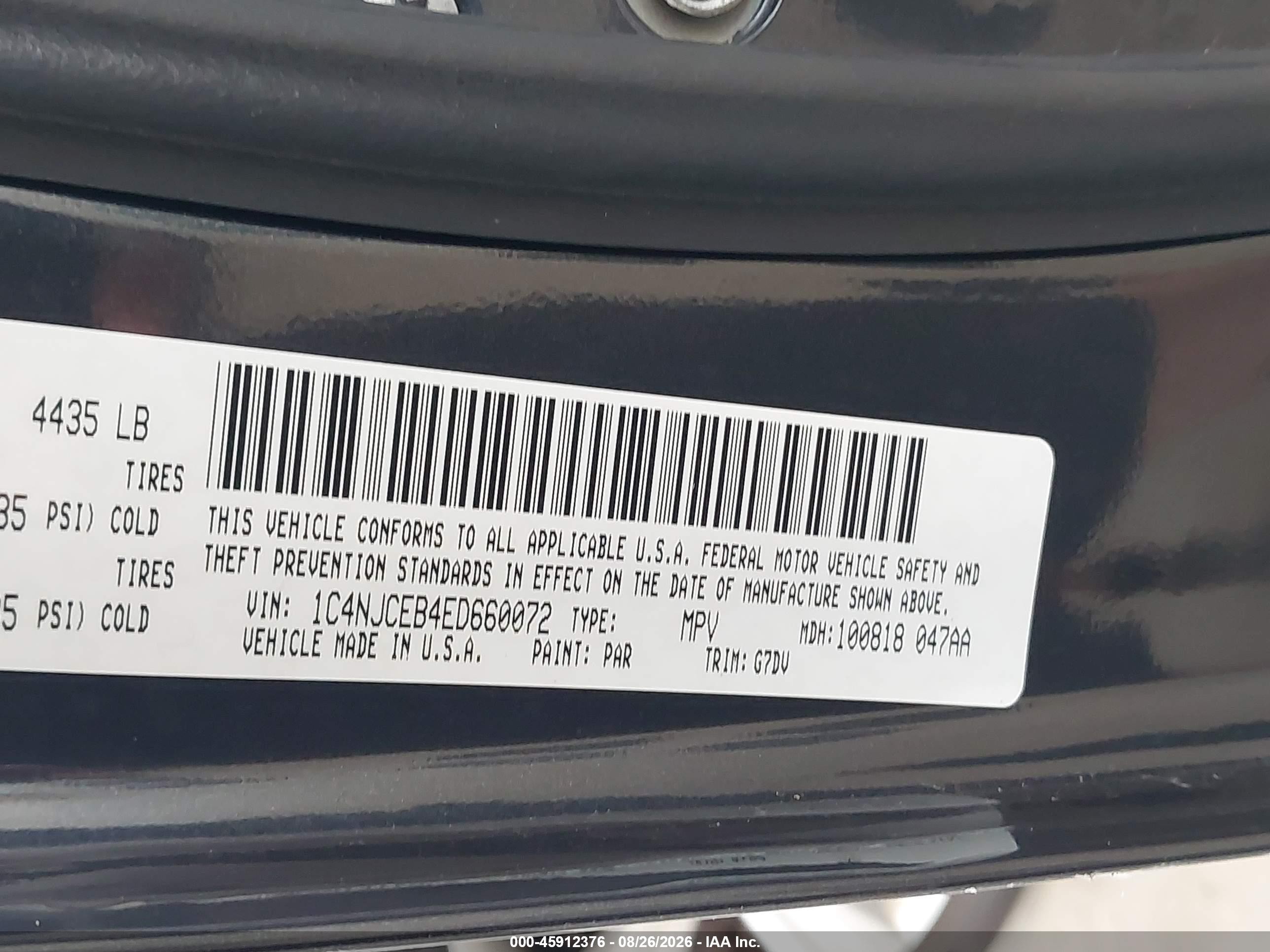2014 Jeep Compass Latitude Черный vin: 1C4NJCEB4ED660072