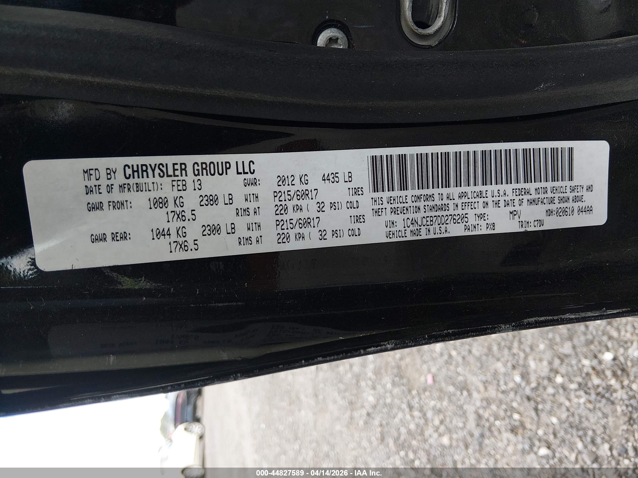 2013 Jeep Compass Latitude Black vin: 1C4NJCEB7DD276205
