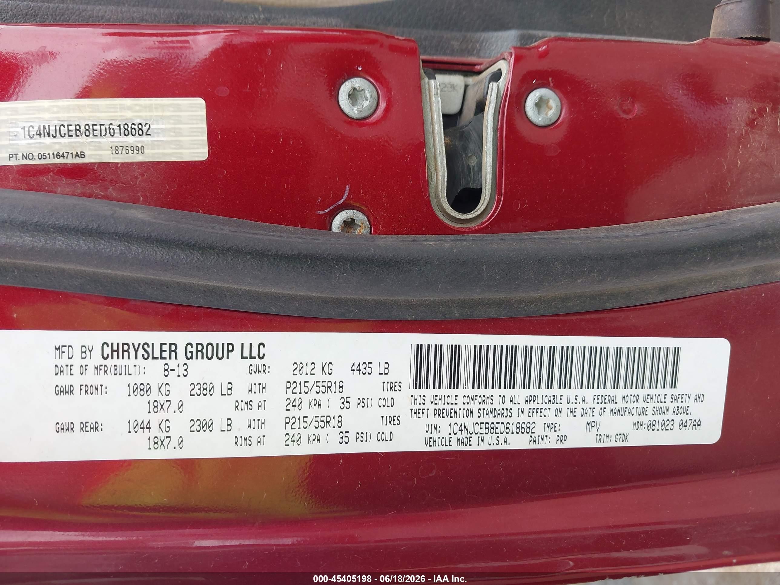 2014 Jeep Compass Latitude Red vin: 1C4NJCEB8ED618682